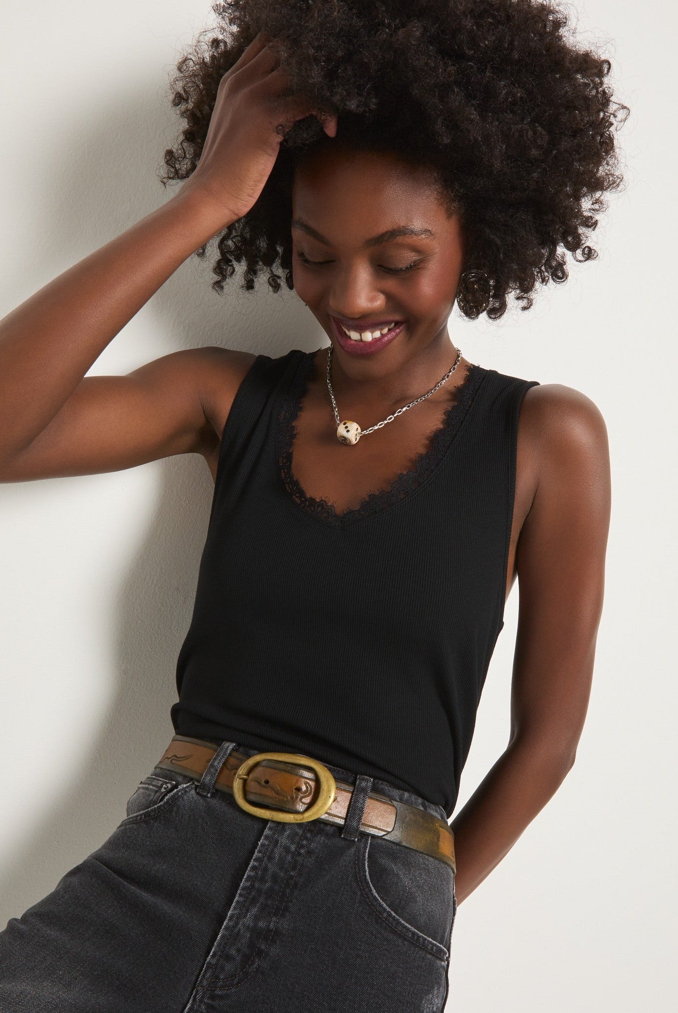 Black $|& SEAS Whitecap Lace Trim Tank - VOF Side