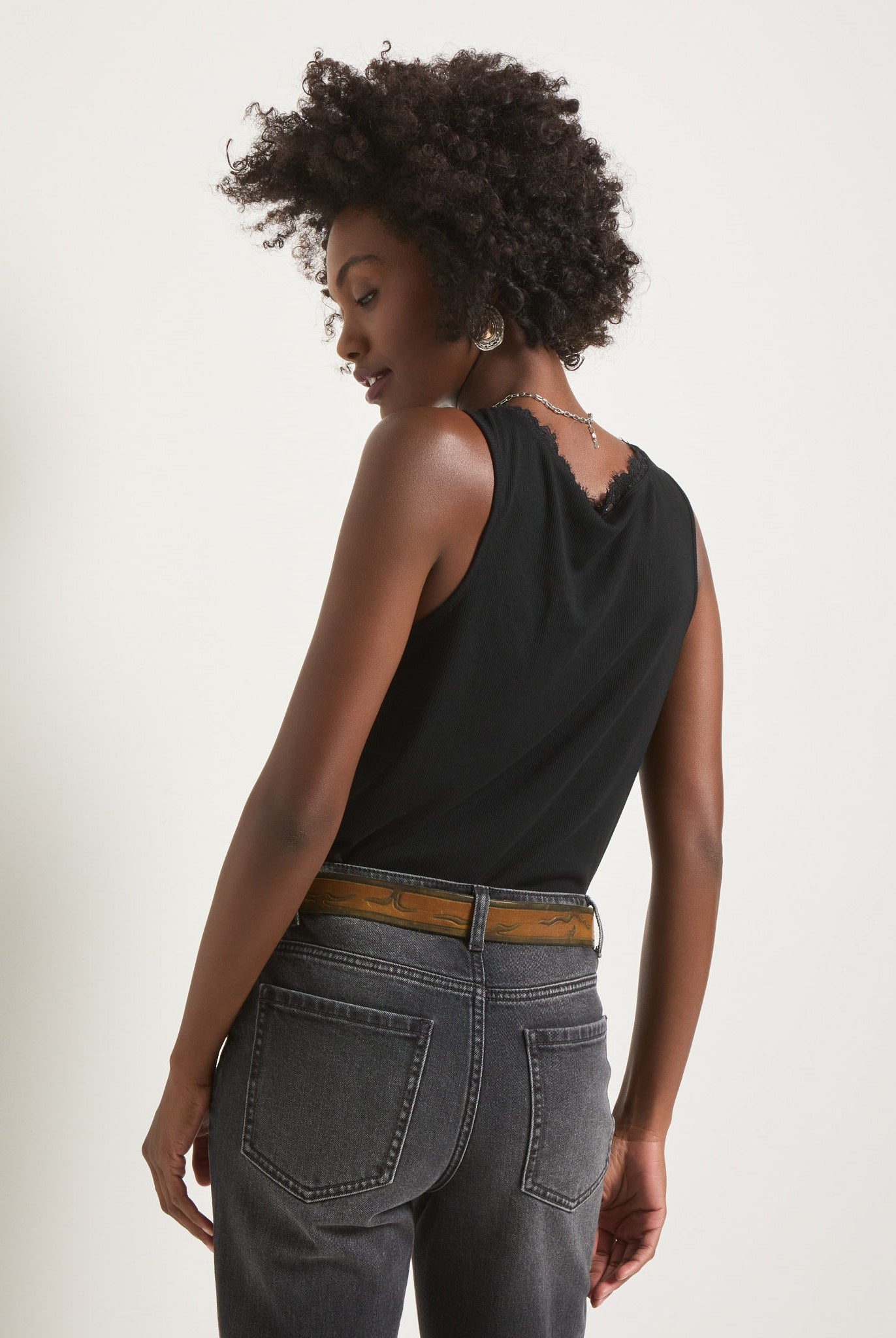 Black $|& SEAS Whitecap Lace Trim Tank - SOF Back