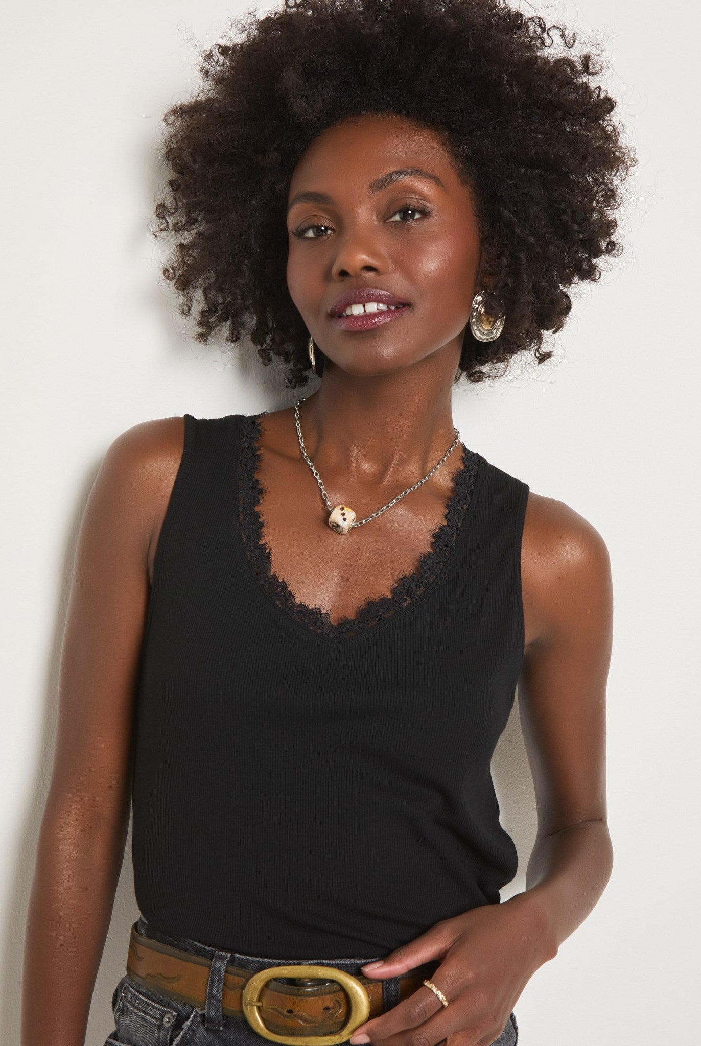 Black $|& SEAS Whitecap Lace Trim Tank - SOF Front