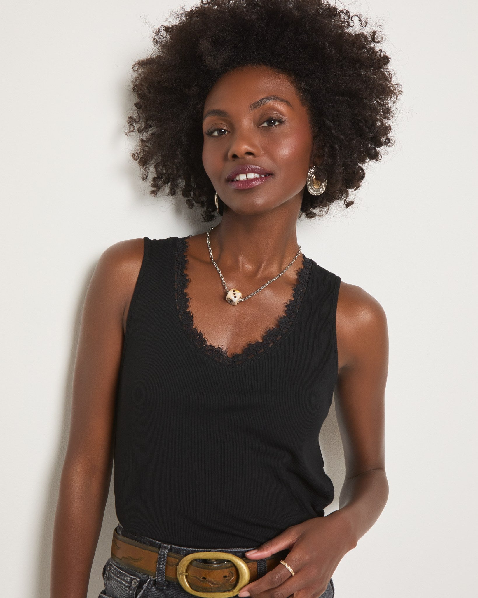 Black $|& SEAS Whitecap Lace Trim Tank - SOF Front