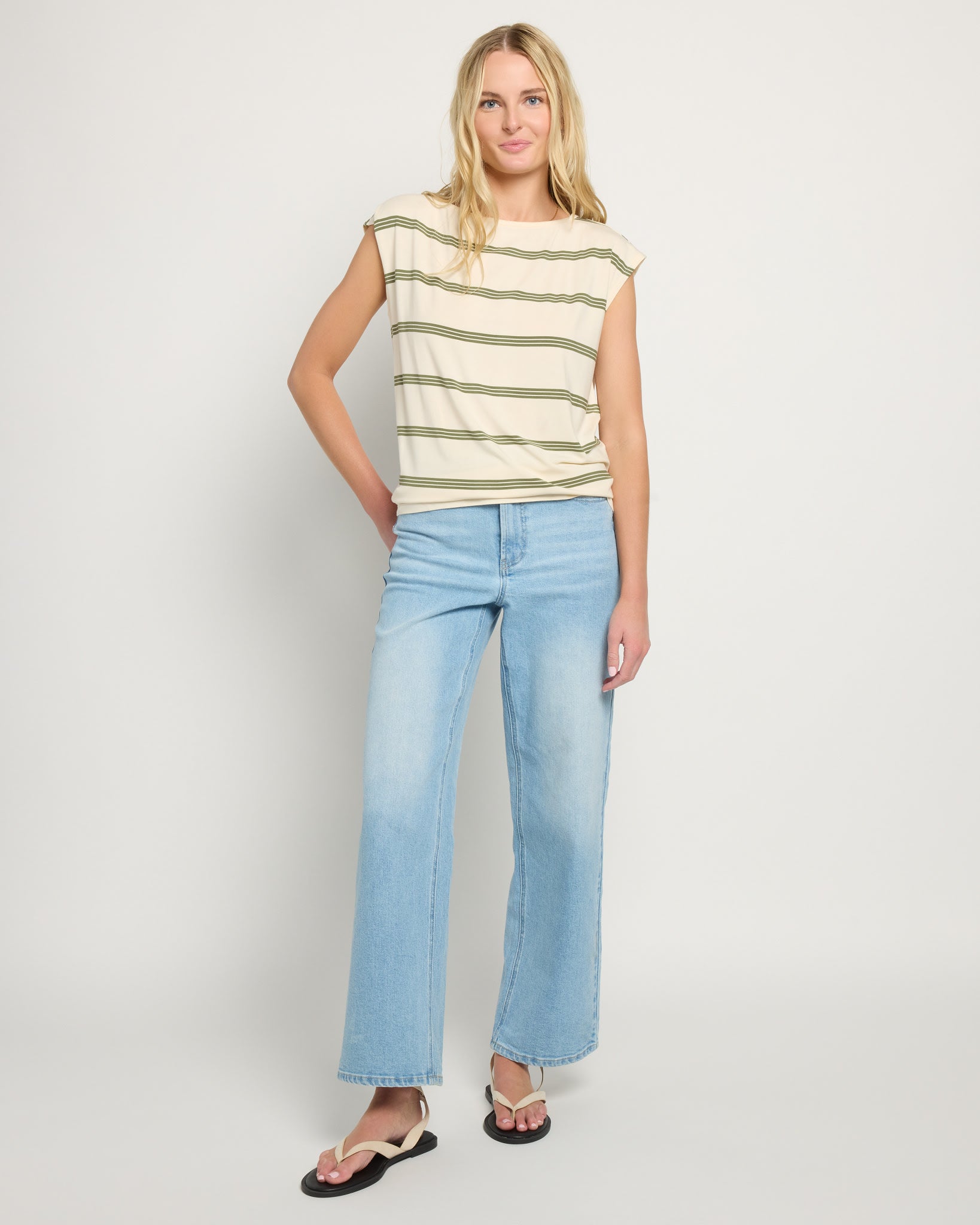 Cream Stripe $|& SEAS Brentwood Boat Neck Stripe Top - UGC On Fig