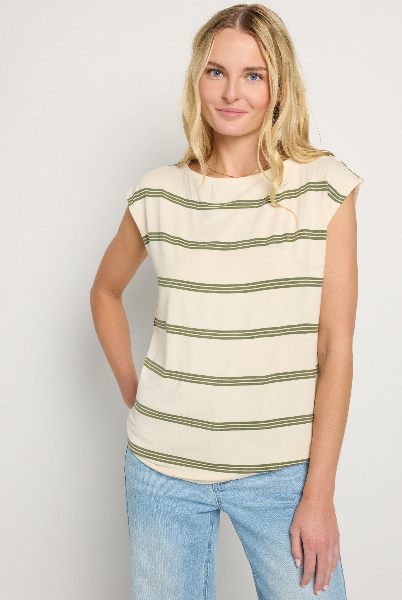 Cream Stripe $|& SEAS Brentwood Boat Neck Stripe Top - SOF Front