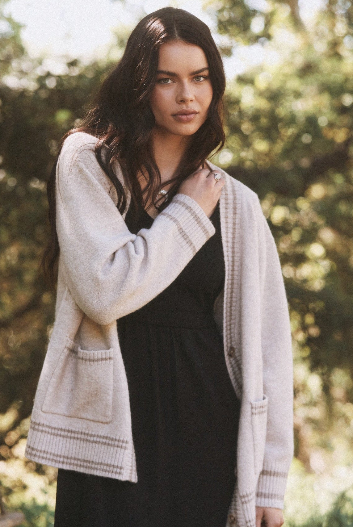 Heather Cream $|& SEAS Island Cardigan - SOF Side