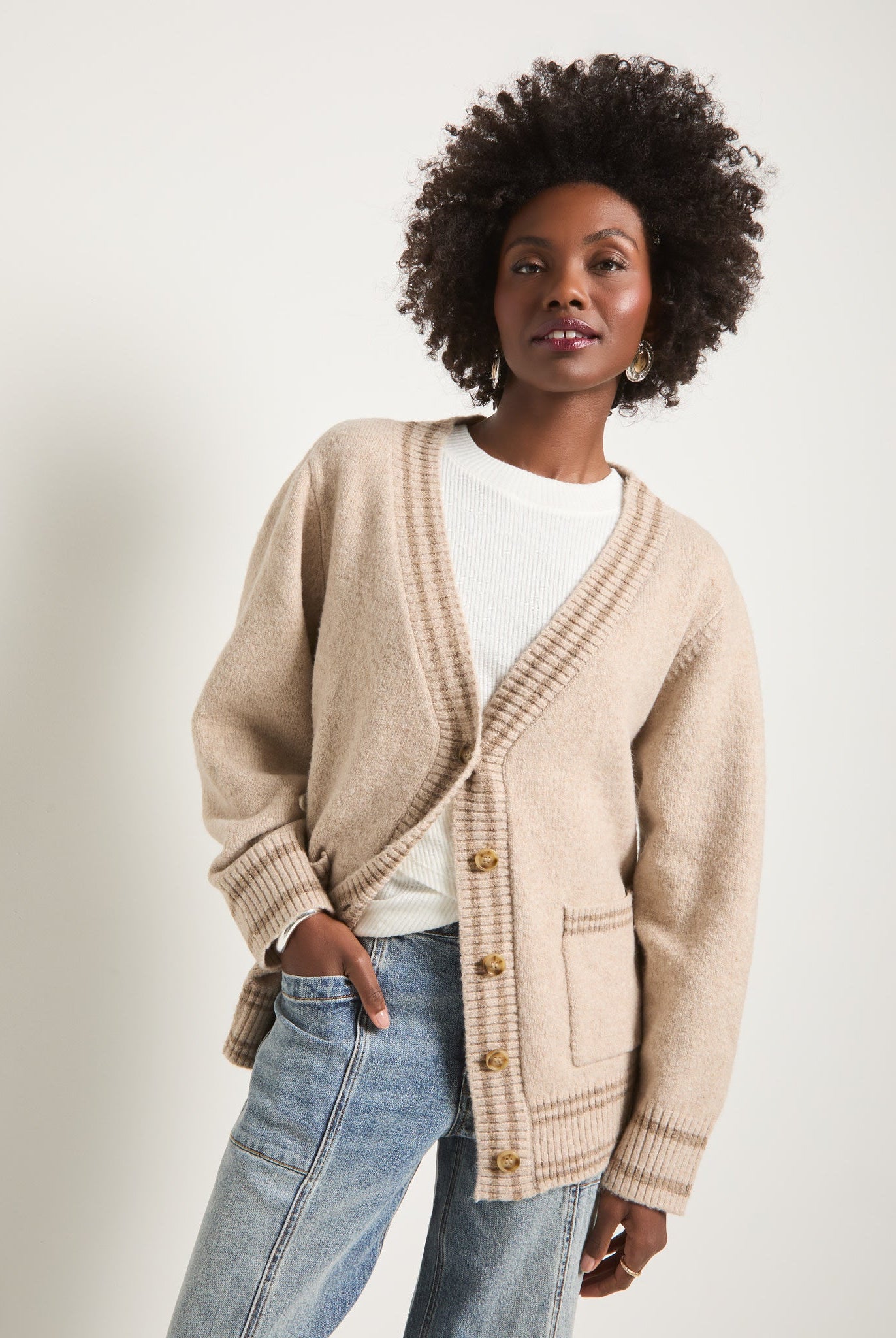 Heather Cream $|& SEAS Island Cardigan - SOF Front
