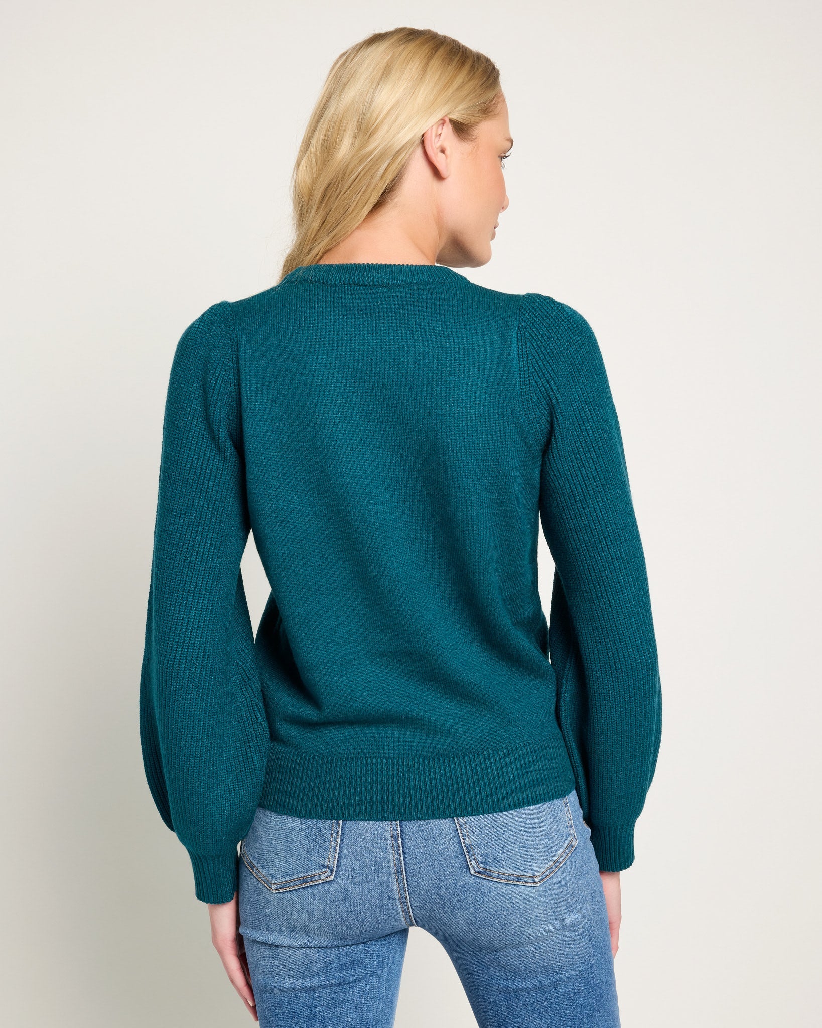 Deep Sea $|& SEAS Pacific Puff Shoulder Crew Neck Sweater - SOF Back
