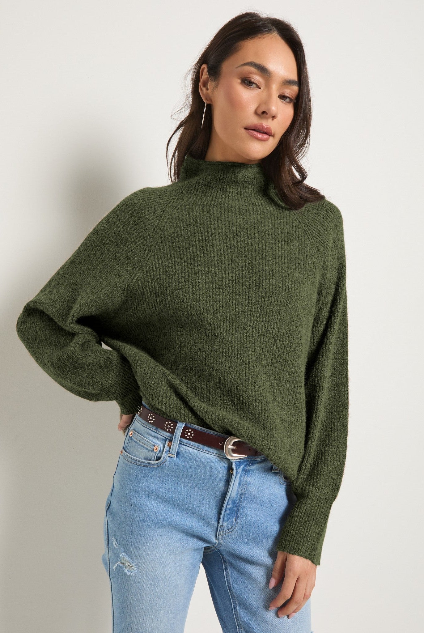 Olive Marled $|& SEAS Driftwood Sweater - SOF Front