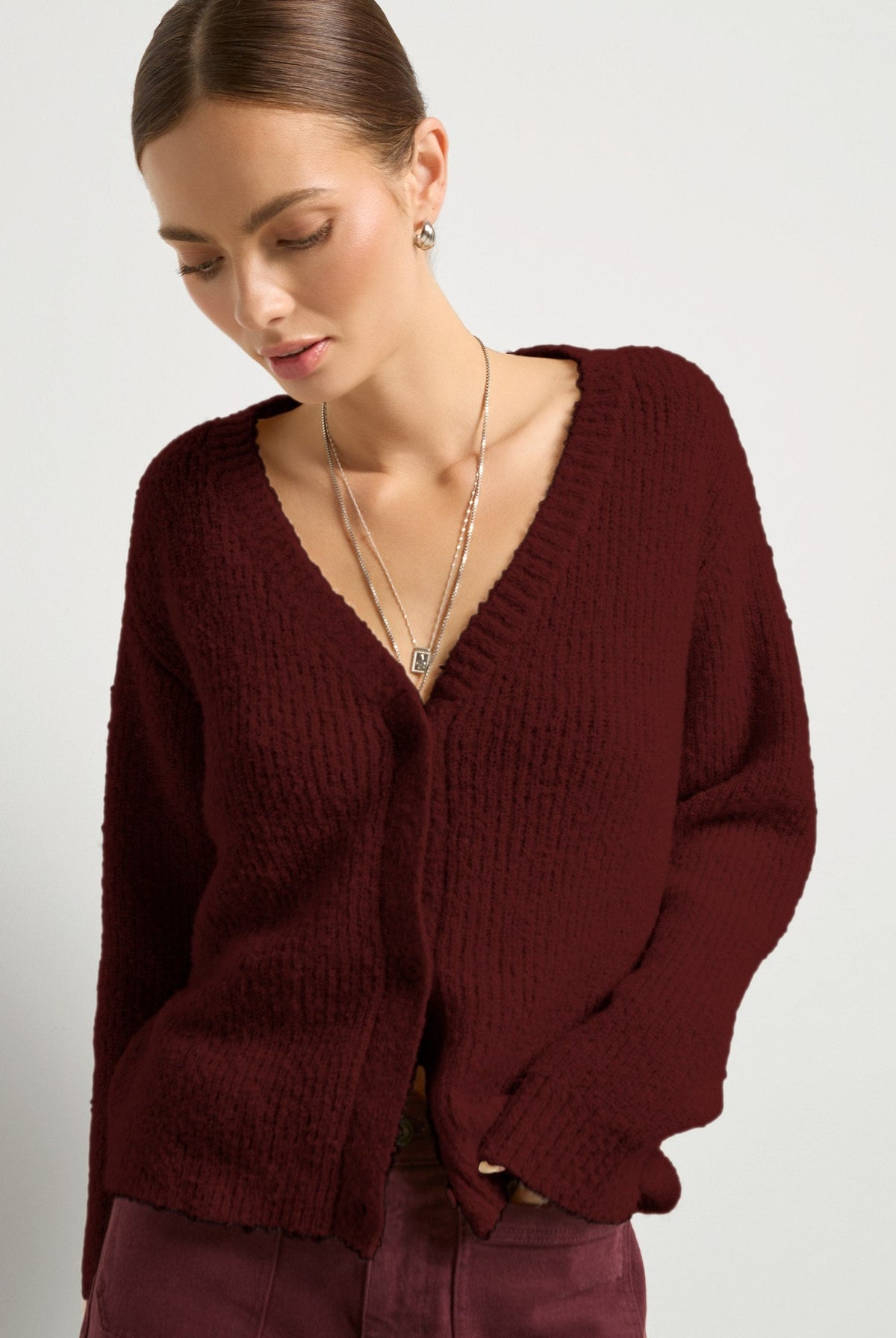Black Cherry $|& SEAS Easy to Love Cardigan - SOF Front