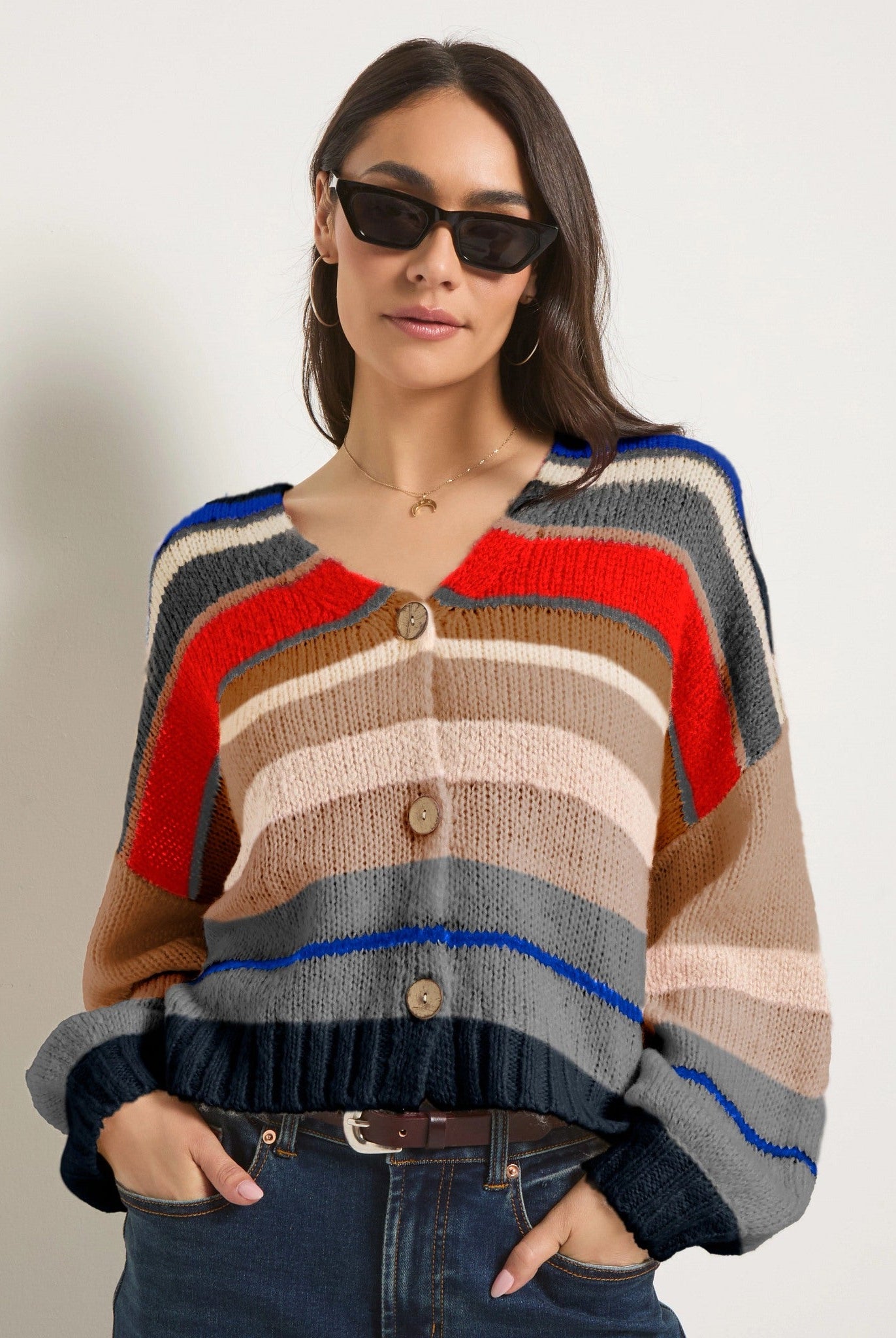 Black Stripe $|& SEAS June Striped Cardigan - SOF Front
