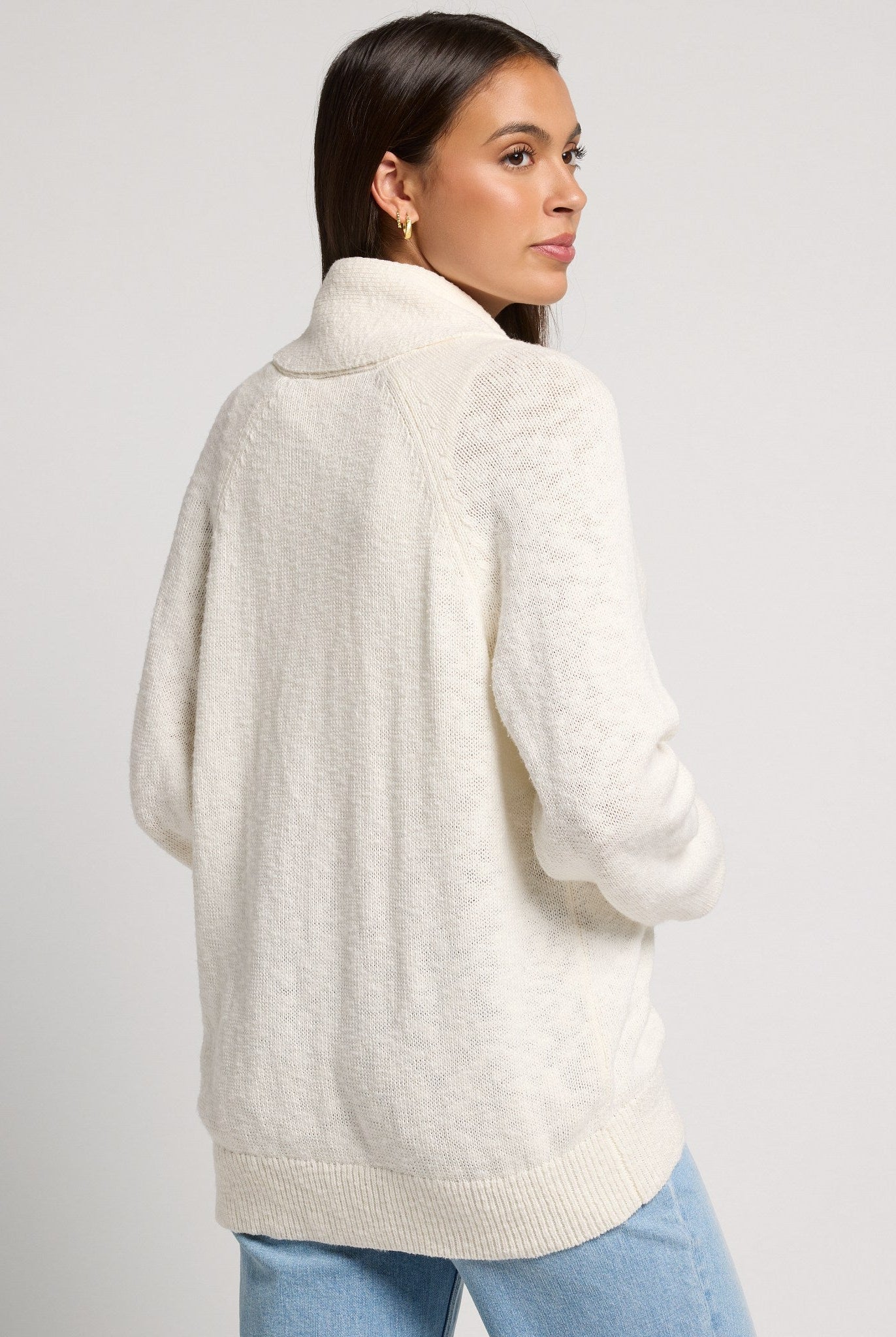 Cream $|& SEAS Aura Shawl Collar Cardigan - SOF Back