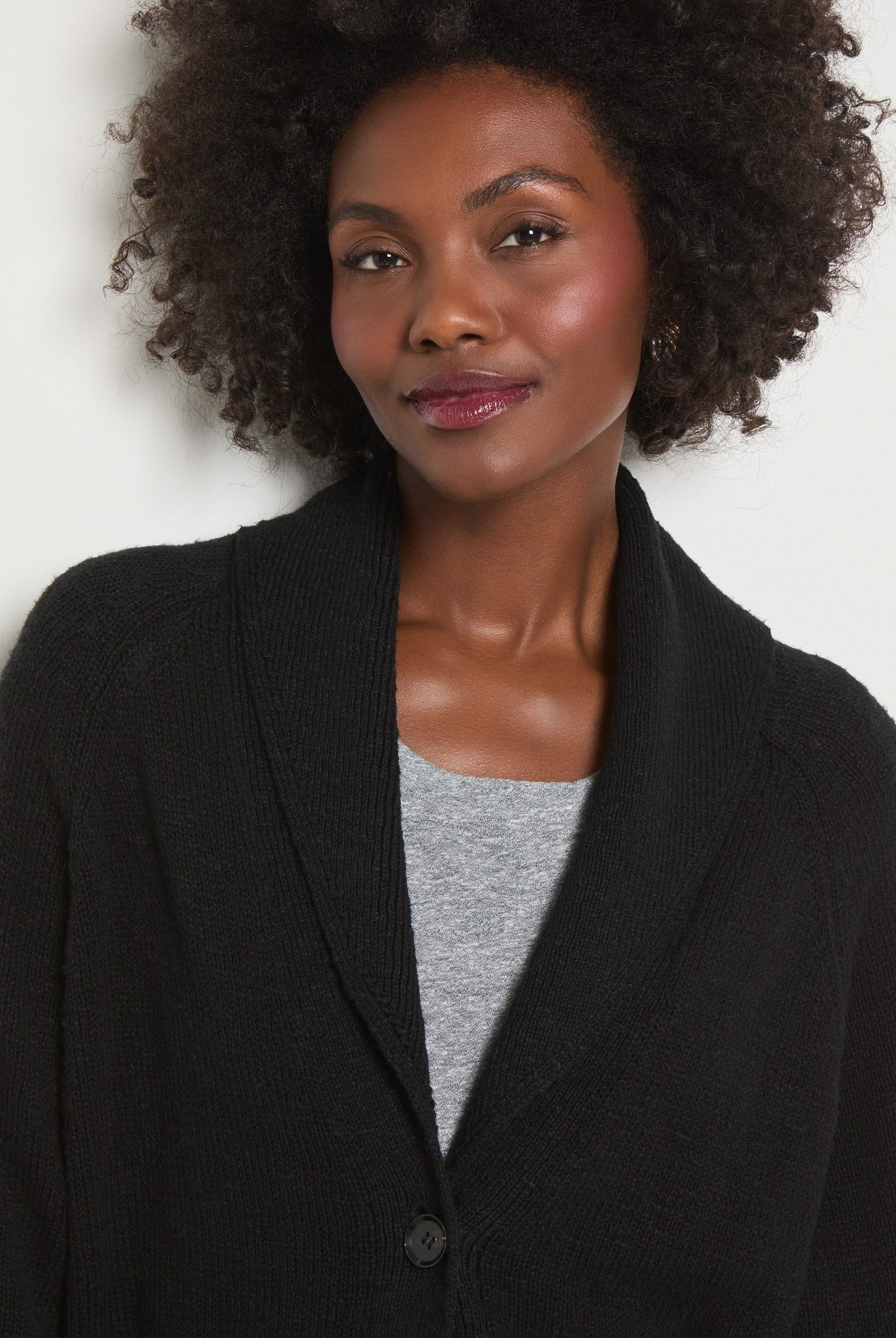 Black $|& SEAS Aura Shawl Collar Cardigan - VOF Front
