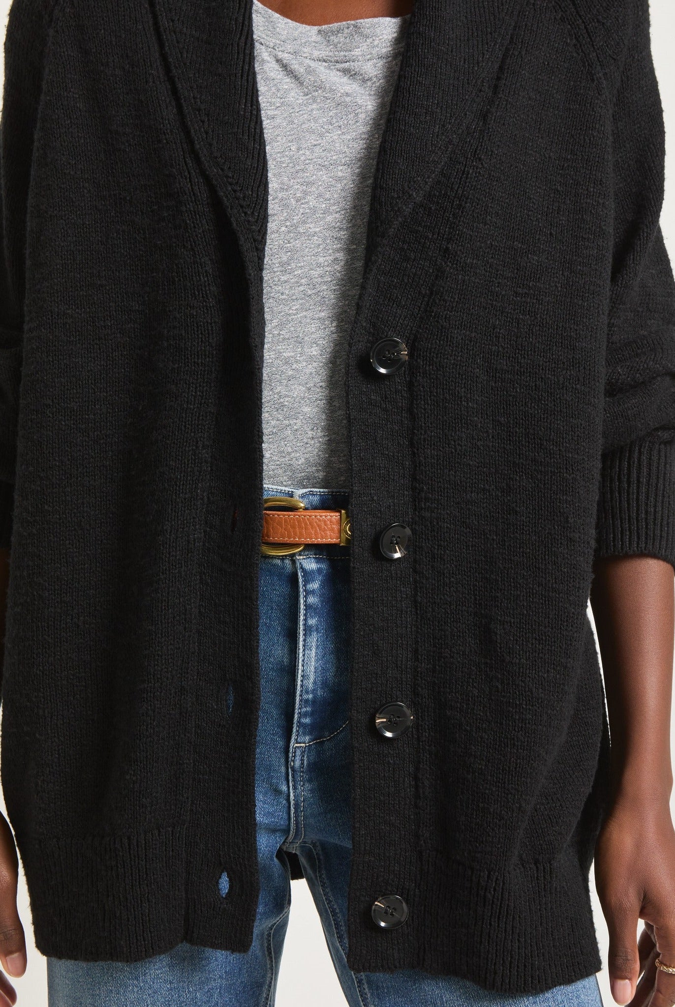 Black $|& SEAS Aura Shawl Collar Cardigan - SOF Full Front