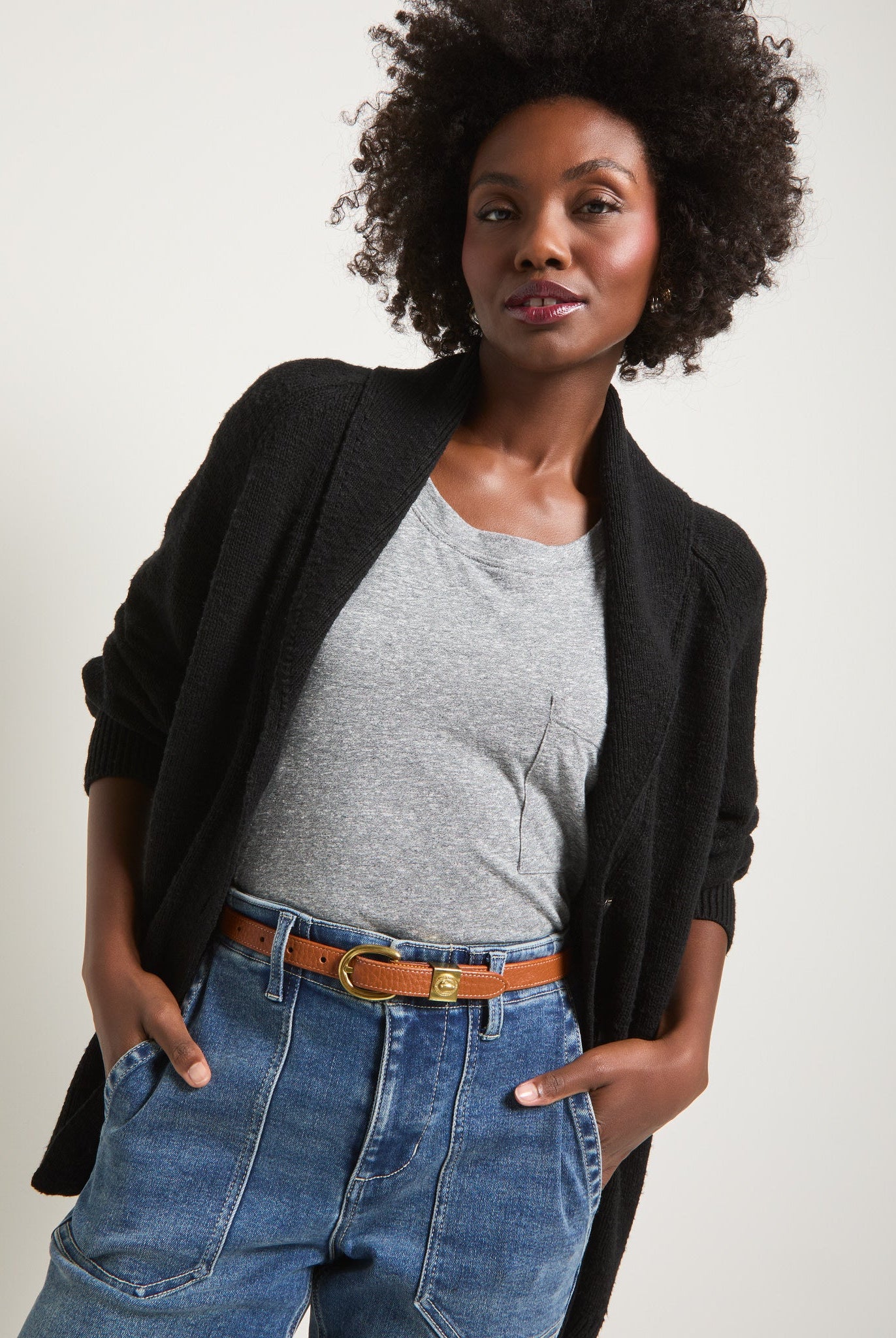 Black $|& SEAS Aura Shawl Collar Cardigan - SOF Front