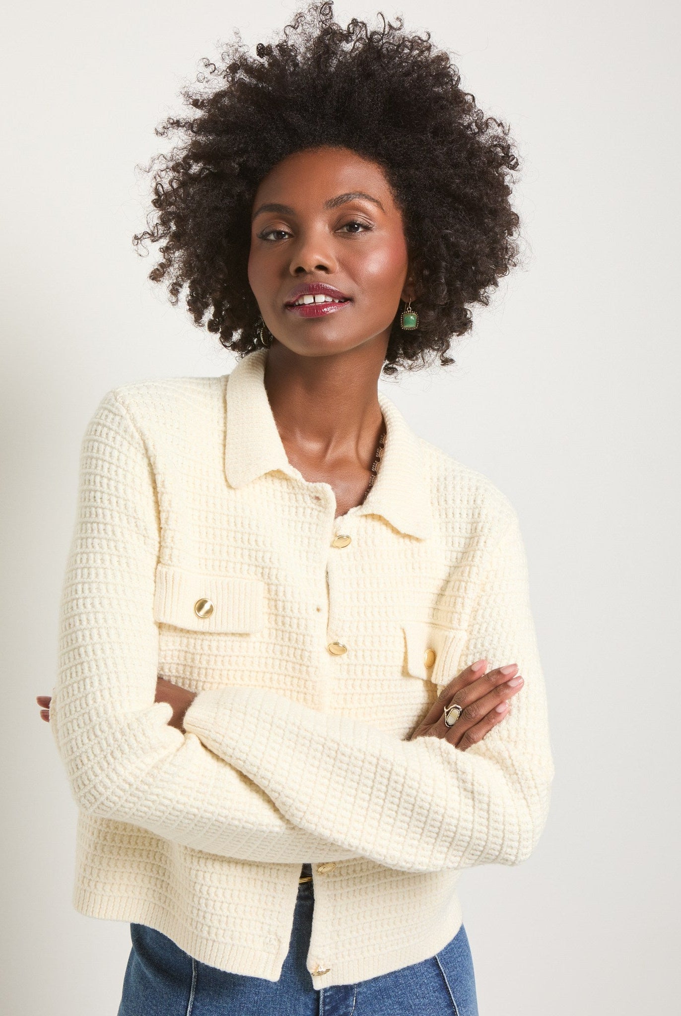 Cream $|& SEAS Serenity Pocket Cardigan - VOF Front