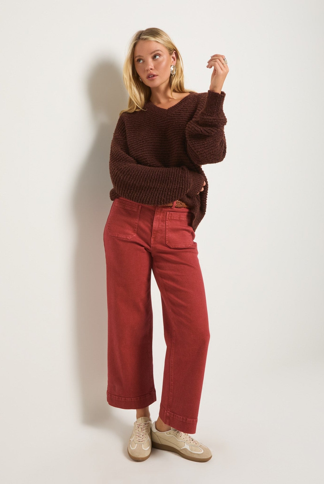 Burlwood $|& SEAS Caroline Cropped Wide Leg Twill Pant - UGC On Fig