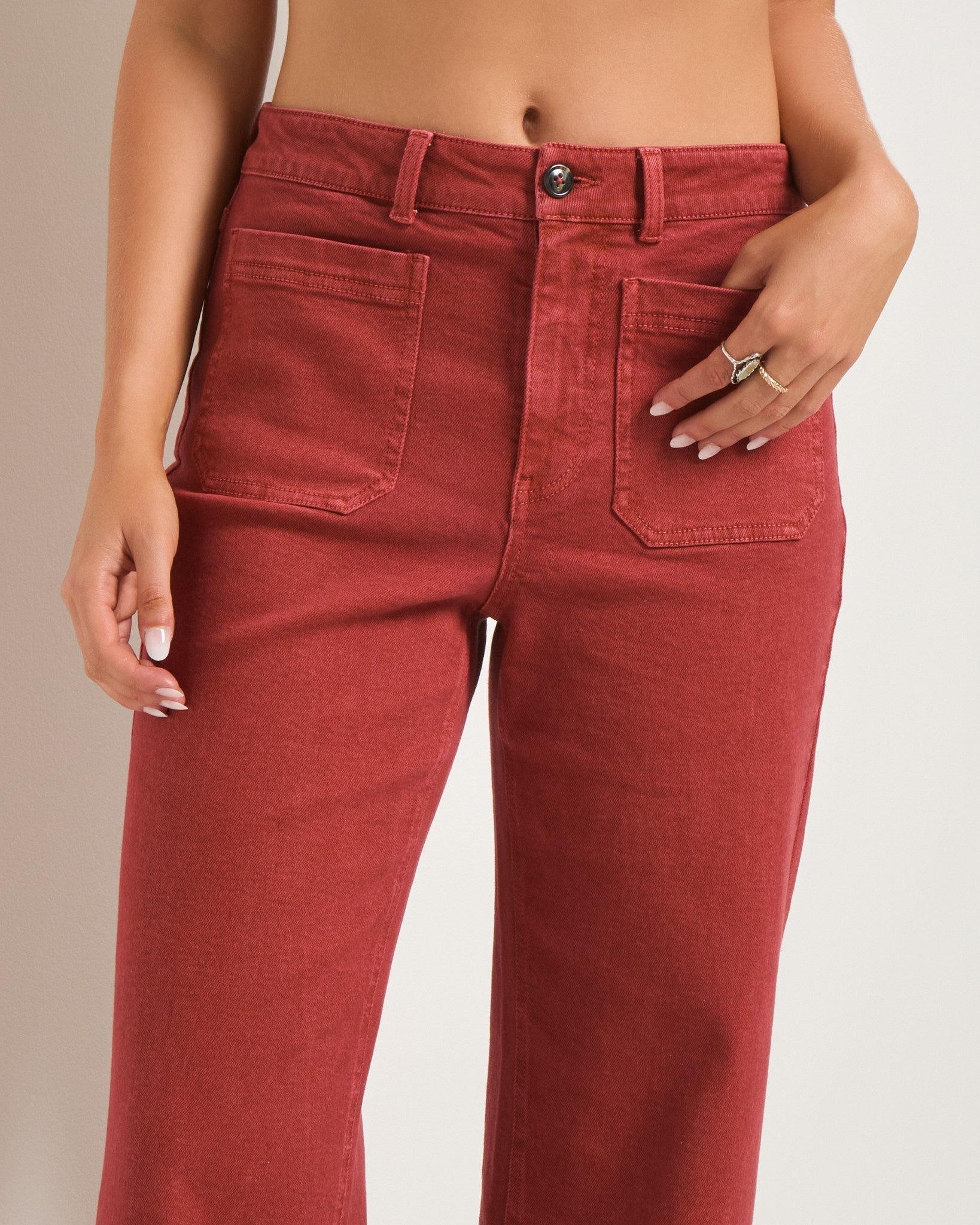 Burlwood $|& SEAS Caroline Cropped Wide Leg Twill Pant - SOF Full Front