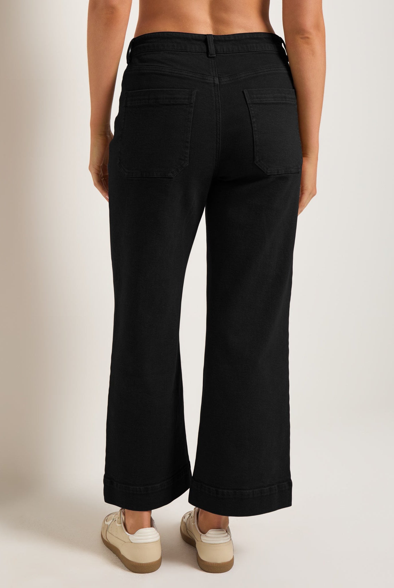 Black $|& SEAS Caroline Cropped Wide Leg Twill Pant - SOF Back
