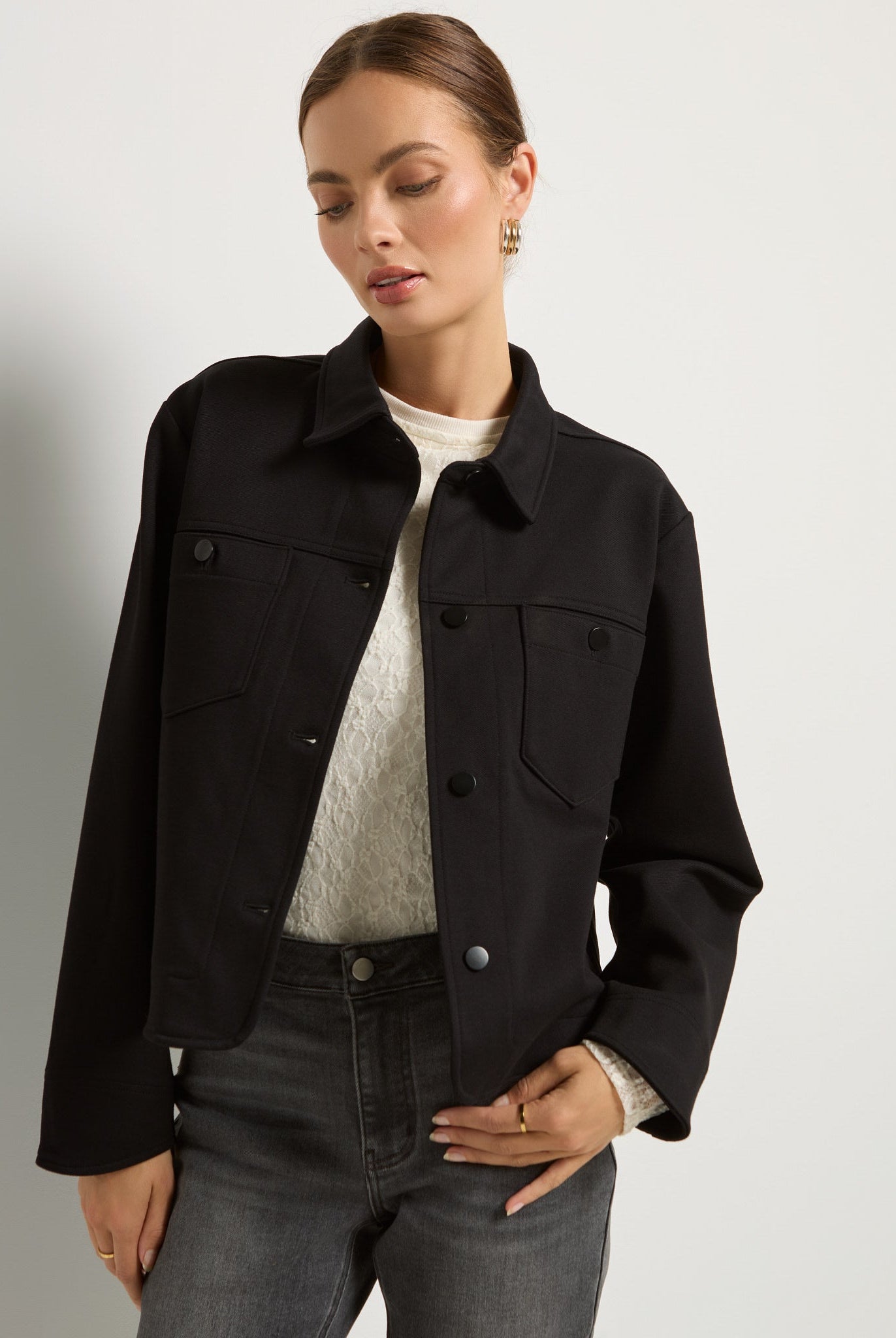 Black $|& SEAS Long Weekend Twill Jacket - SOF Front