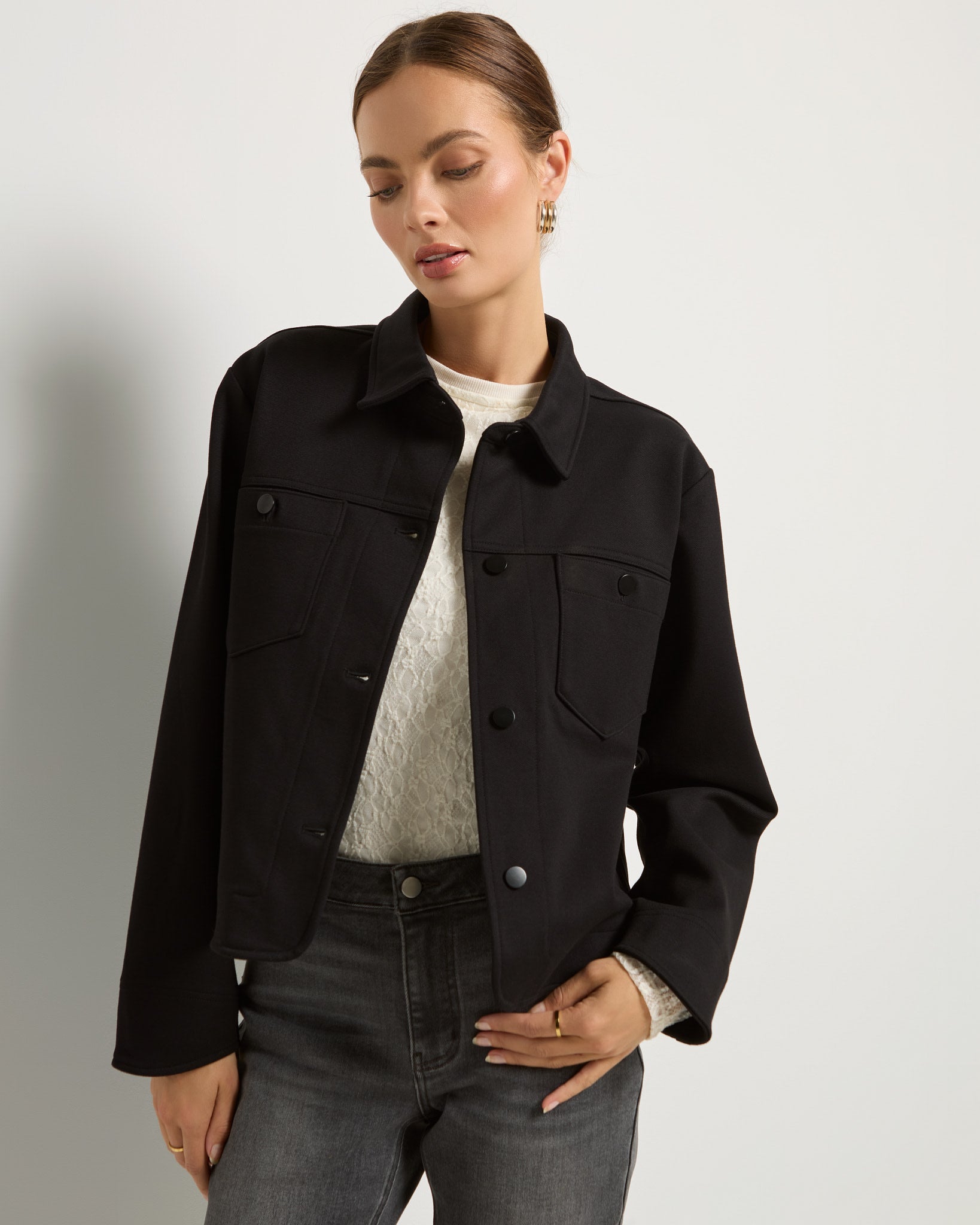 Black $|& SEAS Long Weekend Twill Jacket - SOF Front