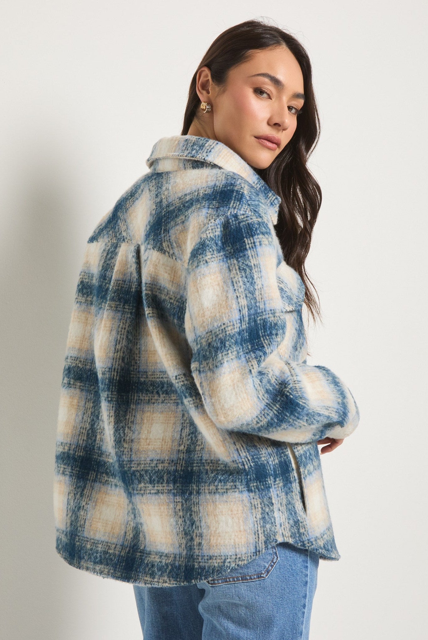 Blue Plaid $|& SEAS Cozy Plaid Shacket - SOF Back