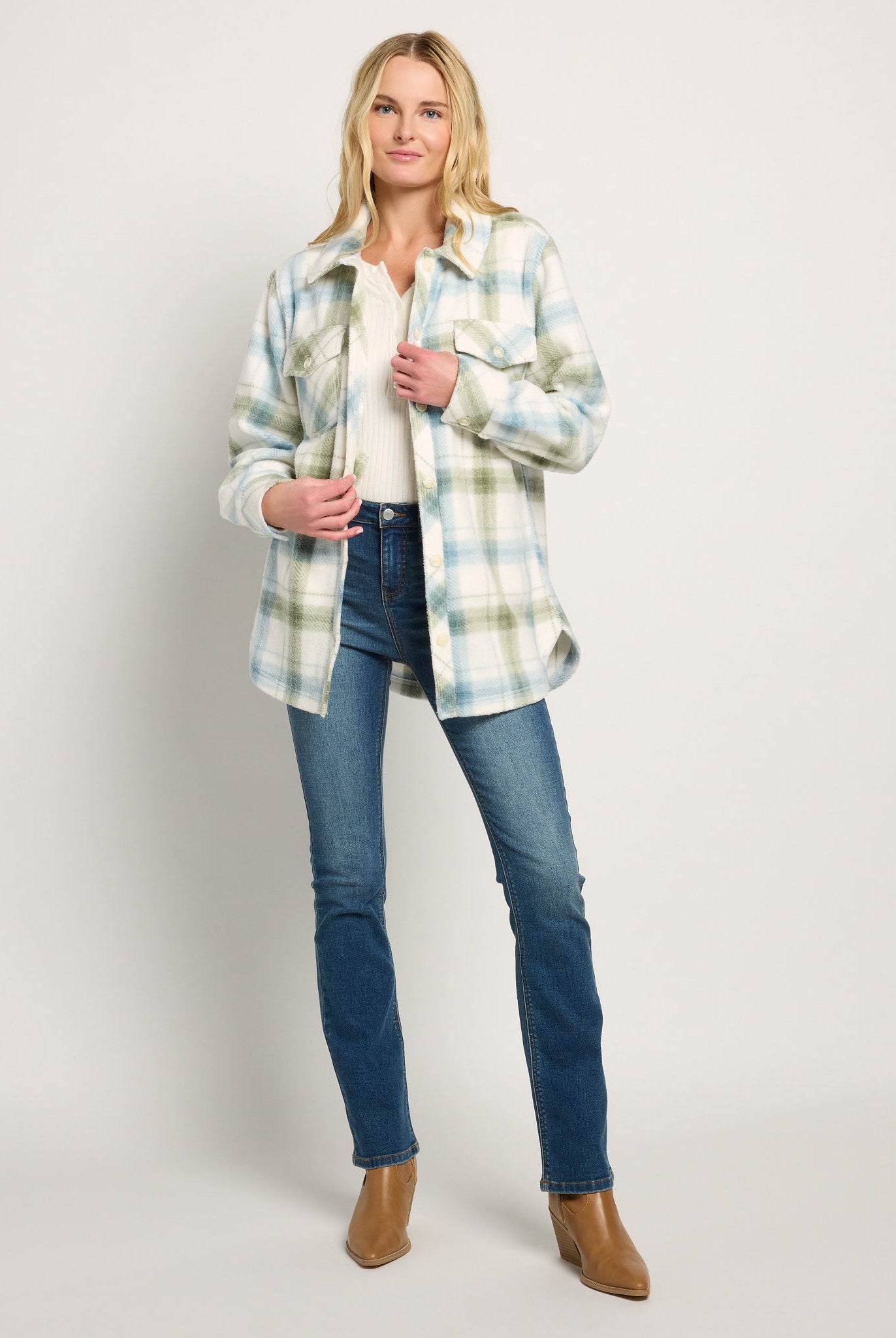 Olive Branch Plaid $|& SEAS Gemma Microfleece Shacket - UGC On Fig