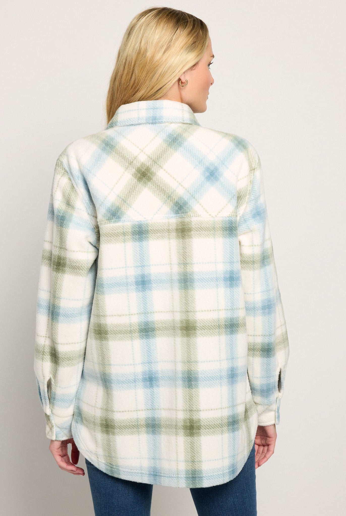 Olive Branch Plaid $|& SEAS Gemma Microfleece Shacket - SOF Back