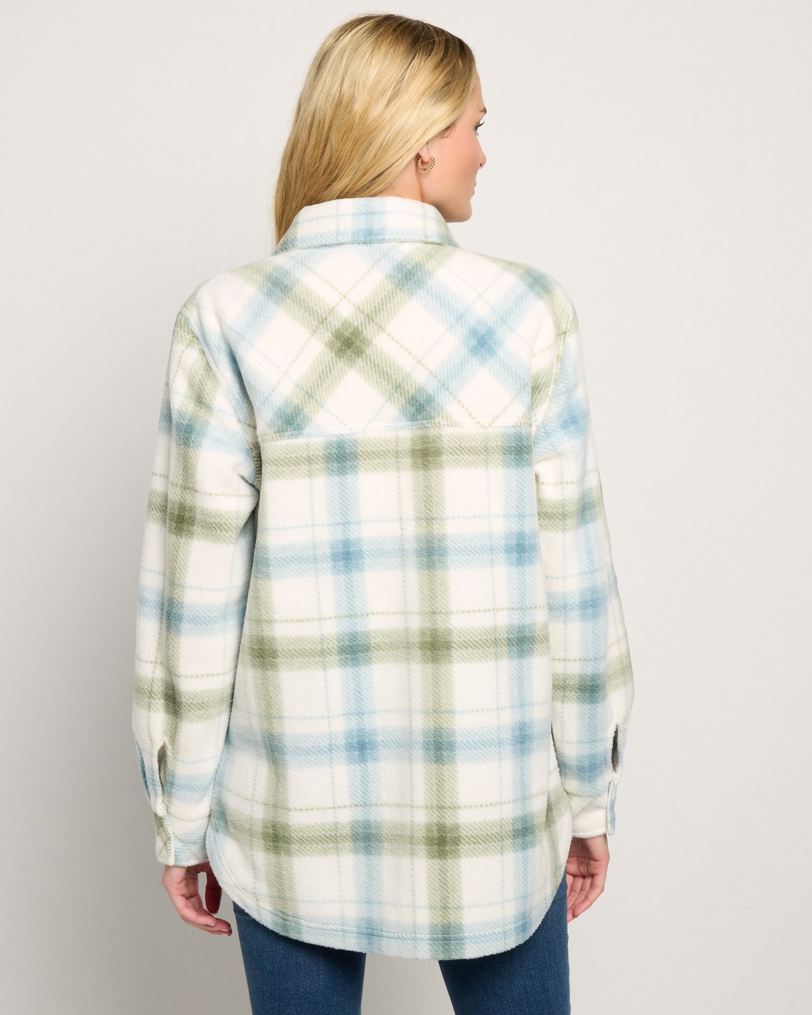 Olive Branch Plaid $|& SEAS Gemma Microfleece Shacket - SOF Back