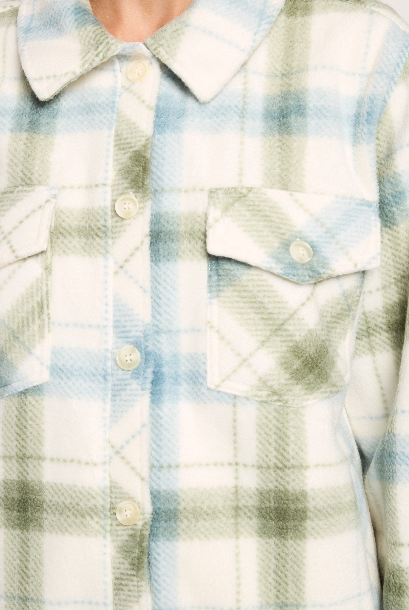 Olive Branch Plaid $|& SEAS Gemma Microfleece Shacket - SOF Full Front
