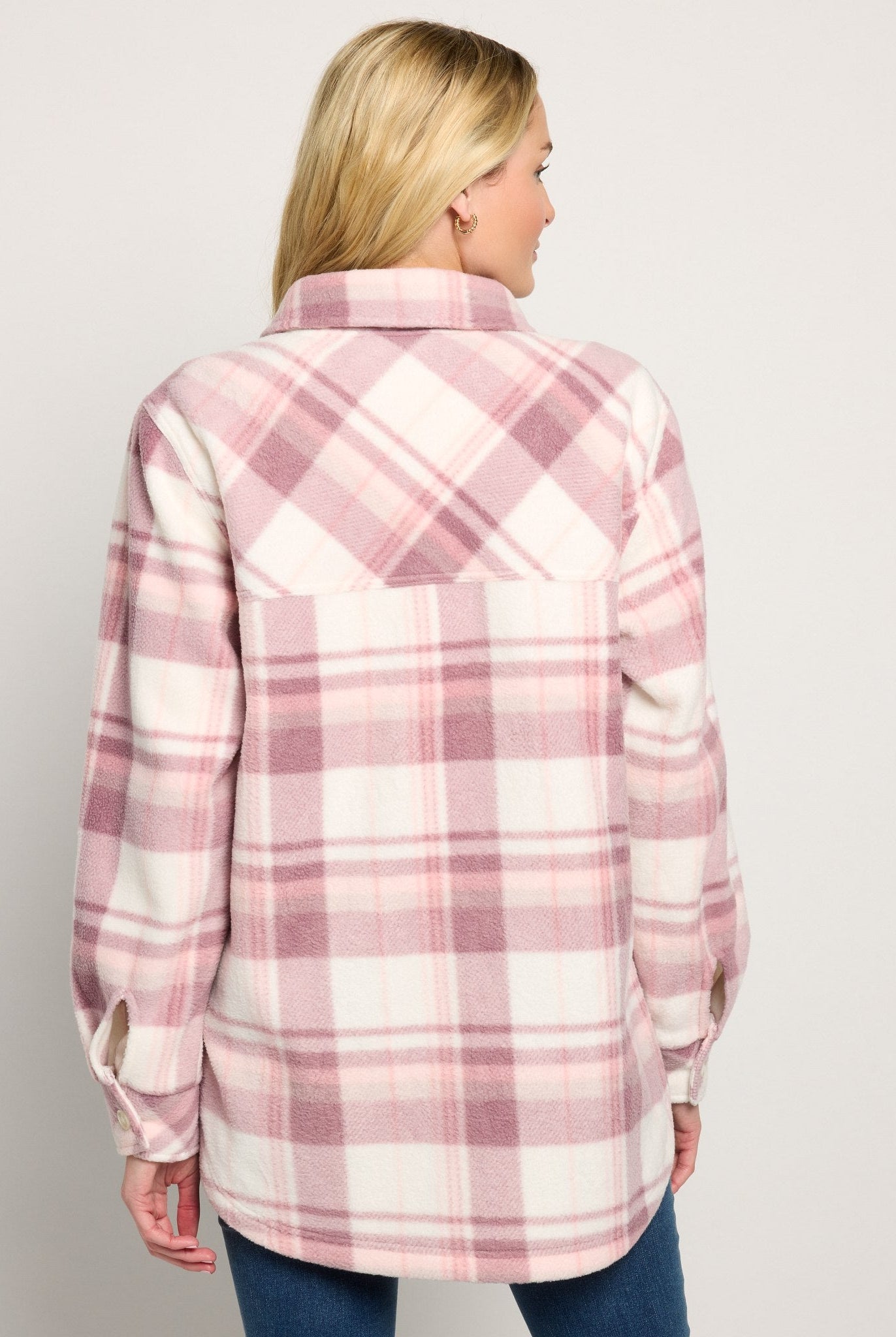 Pink Plaid $|& SEAS Gemma Microfleece Shacket - SOF Back