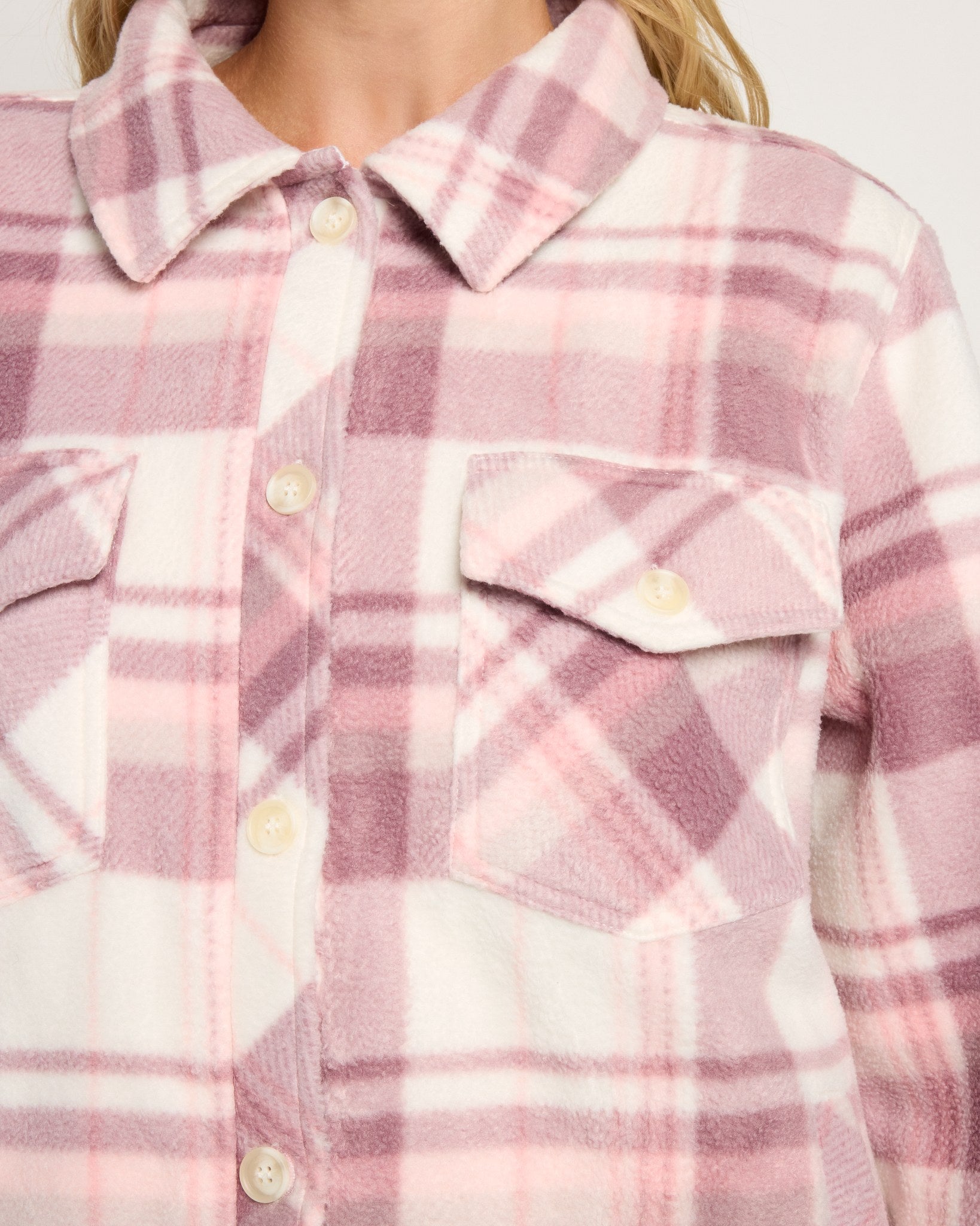Pink Plaid $|& SEAS Gemma Microfleece Shacket - SOF Full Front