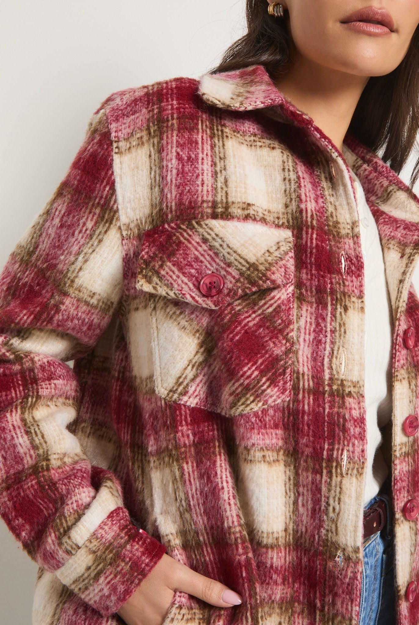 Red Plaid $|& SEAS Cozy Plaid Shacket - SOF Full Front