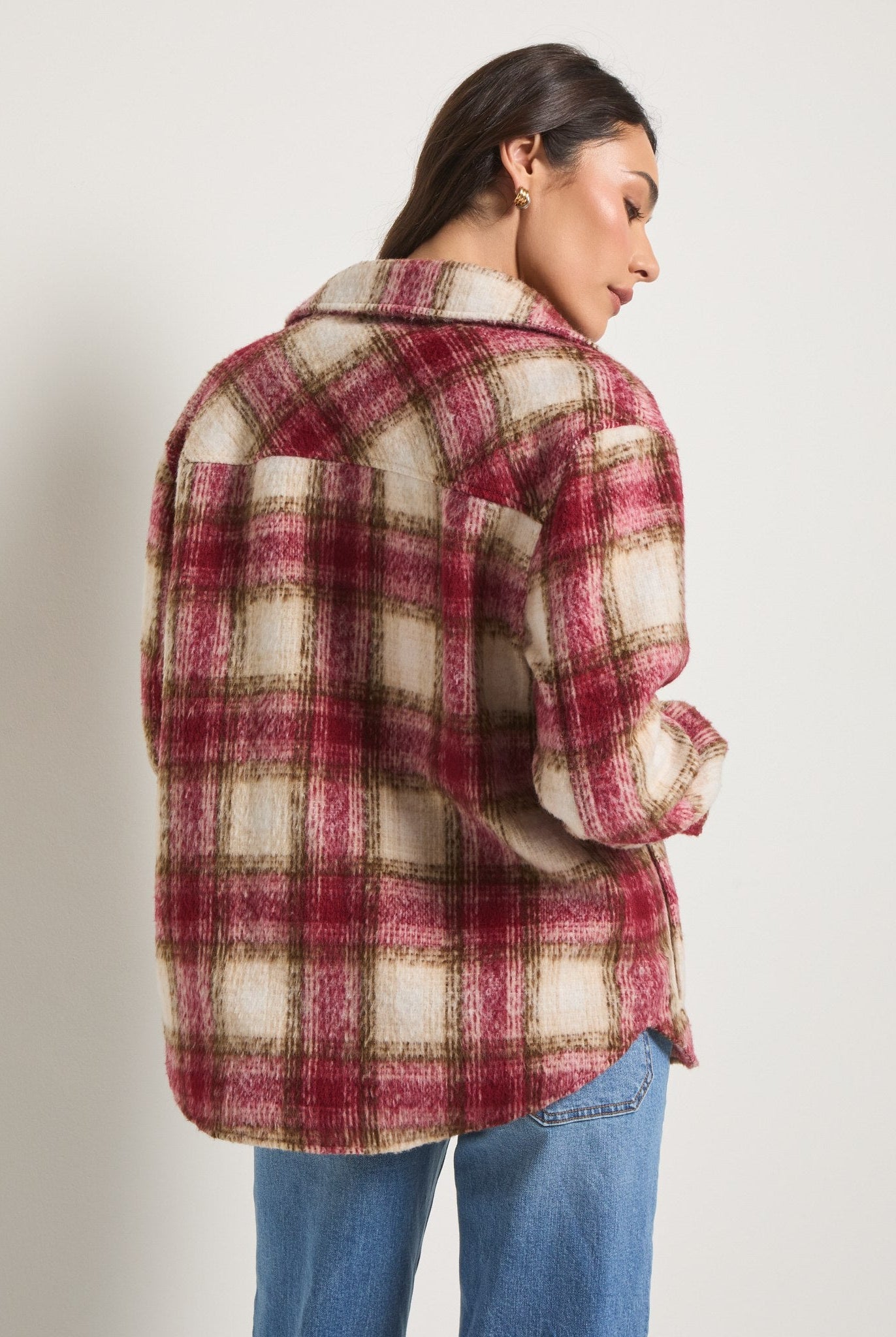 Red Plaid $|& SEAS Cozy Plaid Shacket - SOF Back
