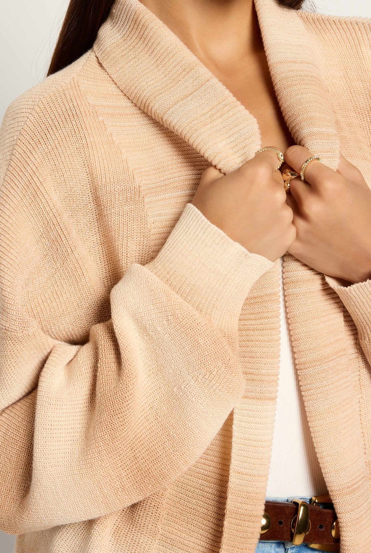 Light Toffee $|& SEAS Sapphire Spacedye Cardigan - SOF Full Front