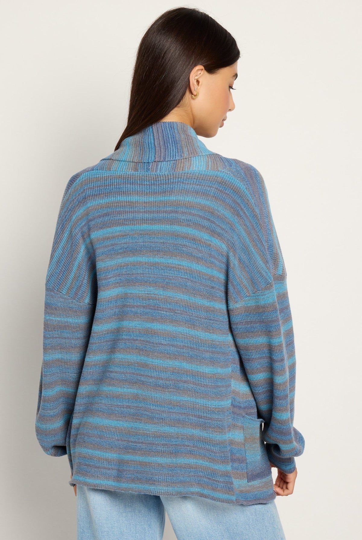 Deep Sea $|& SEAS Sapphire Spacedye Cardigan - SOF Back