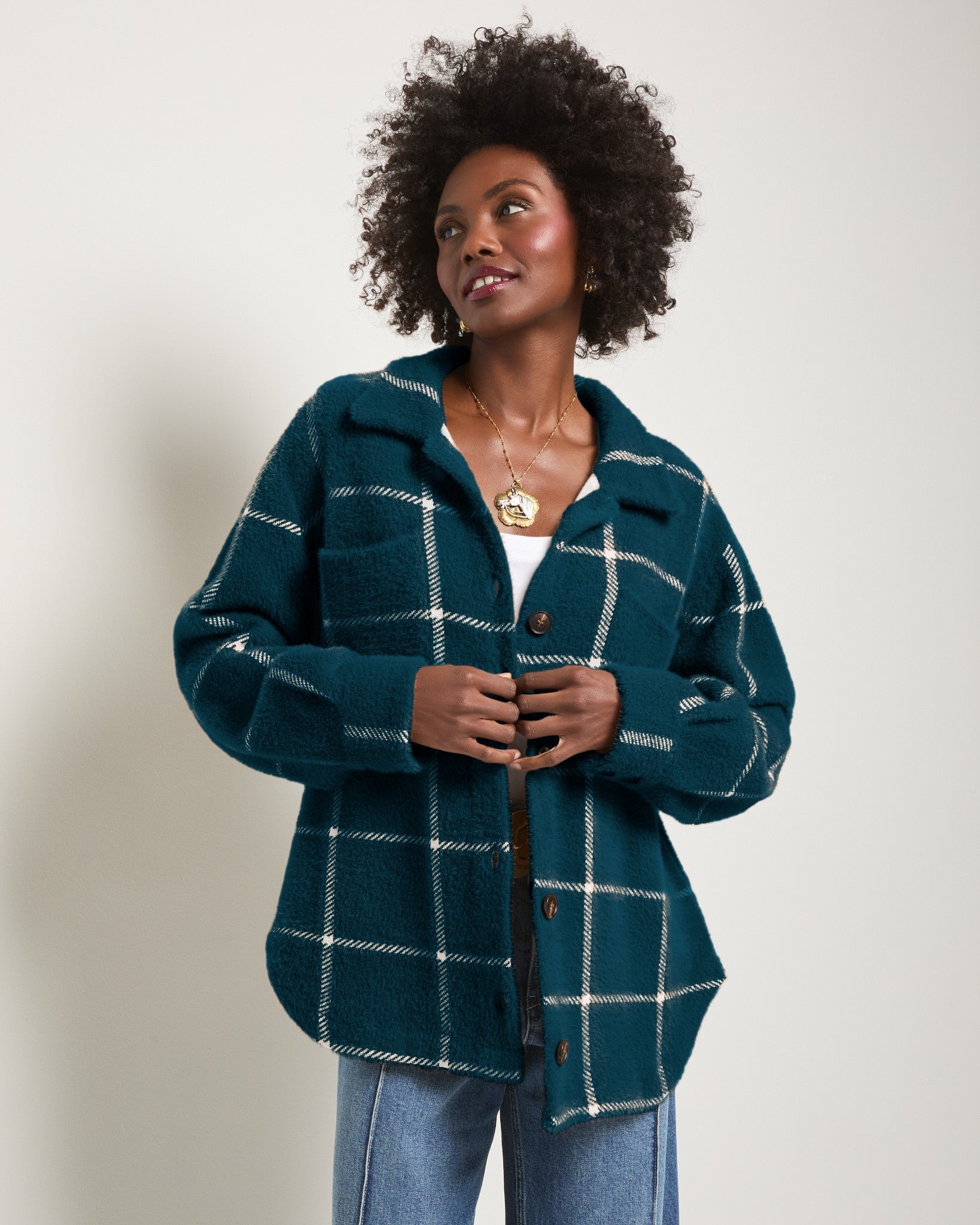 Daydreamer Shacket - Soft Sherpa Windowpane Layer – Seventy Eight