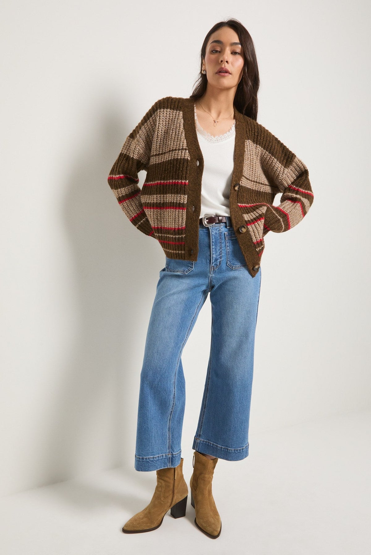 Mahogany Stripe $|& SEAS Crystal Canyon Striped Cardigan - UGC On Fig