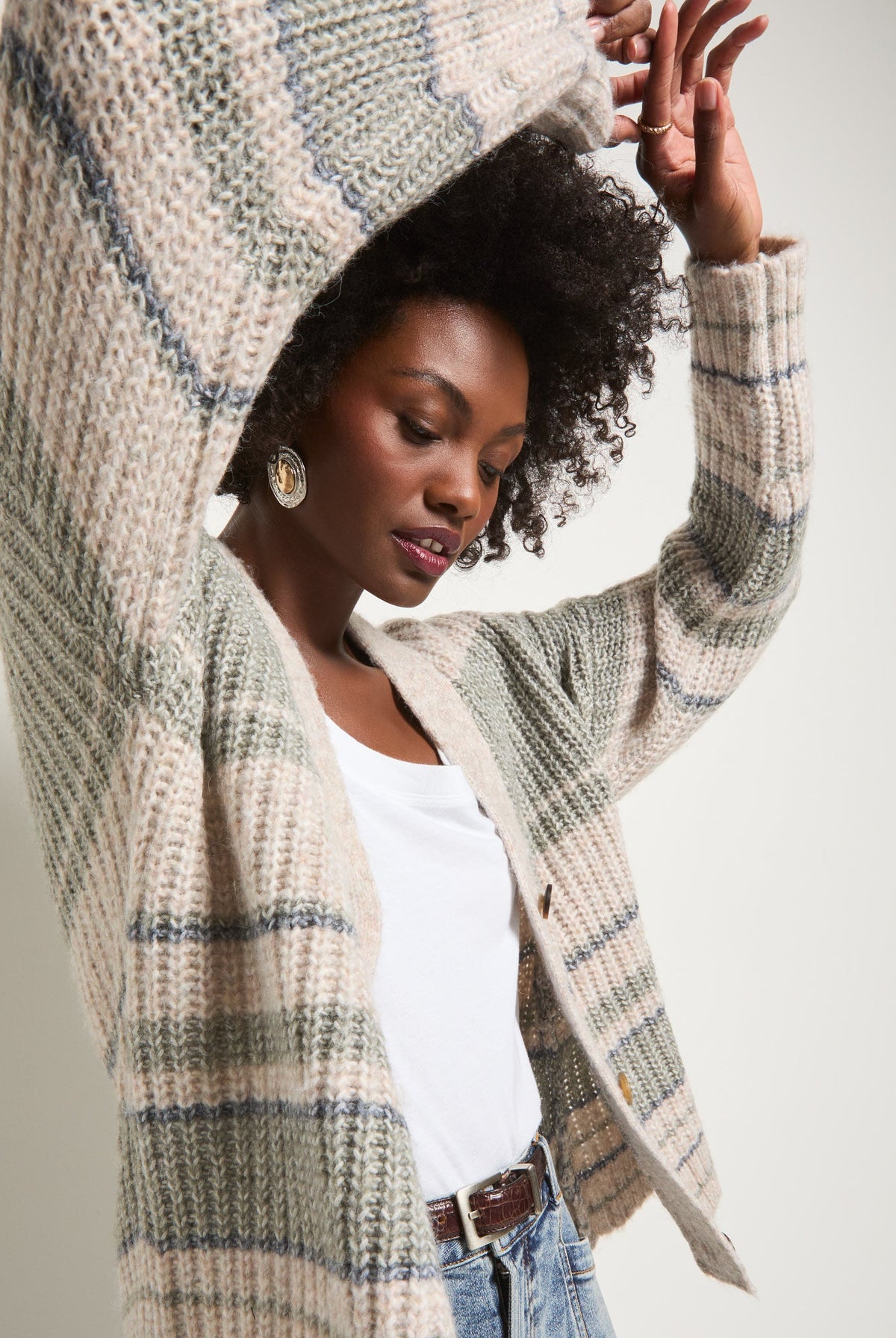 Olive Branch Stripe $|& SEAS Crystal Canyon Striped Cardigan - SOF Full Front