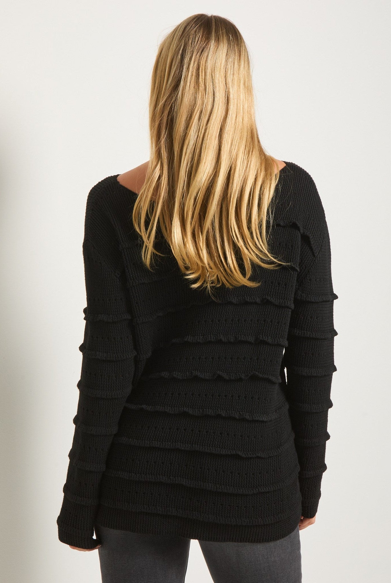 Black $|& SEAS Shayna Ruffle Sweater - SOF Back