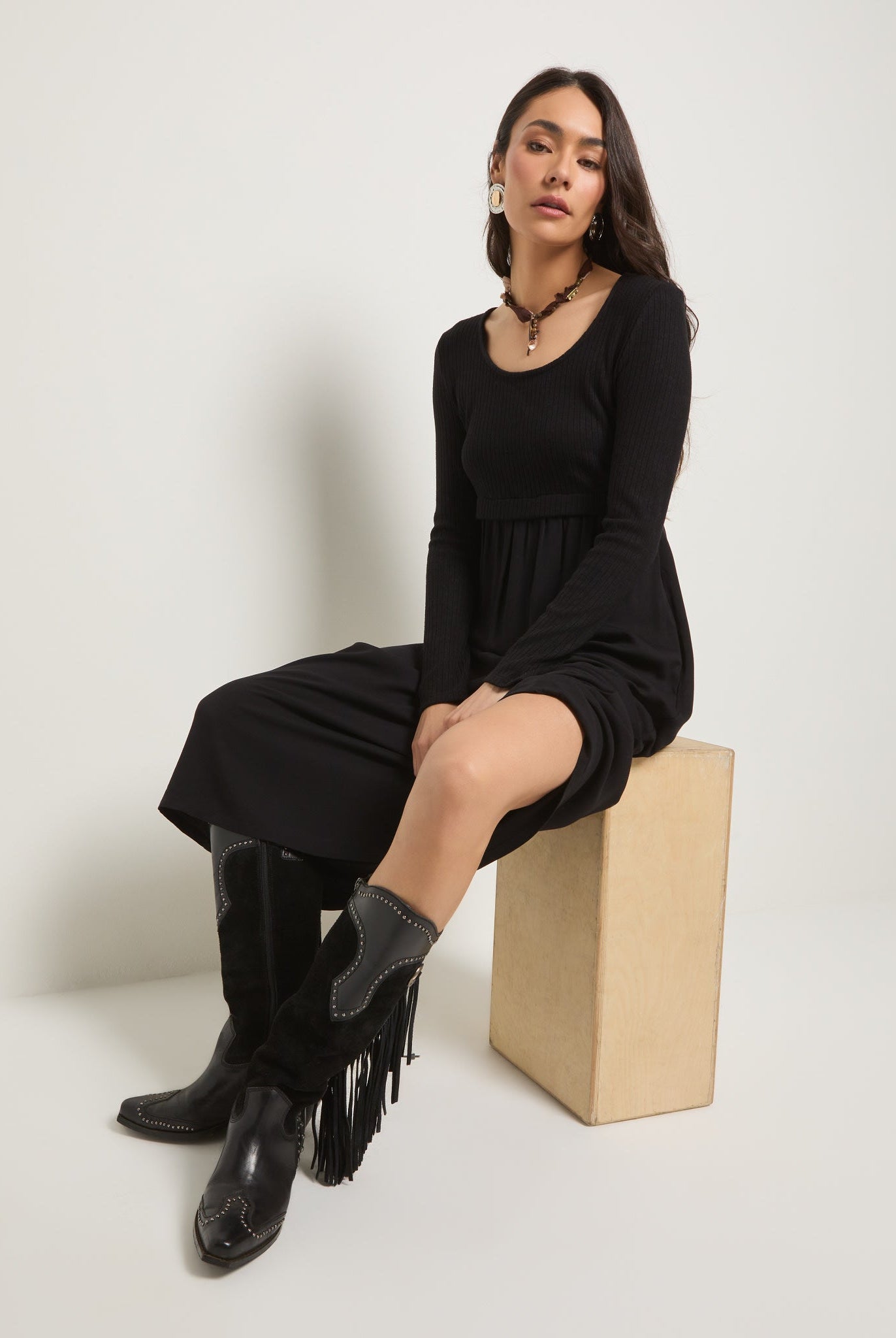 Black $|& SEAS Olivia Mixed Media Dress - VOF Front