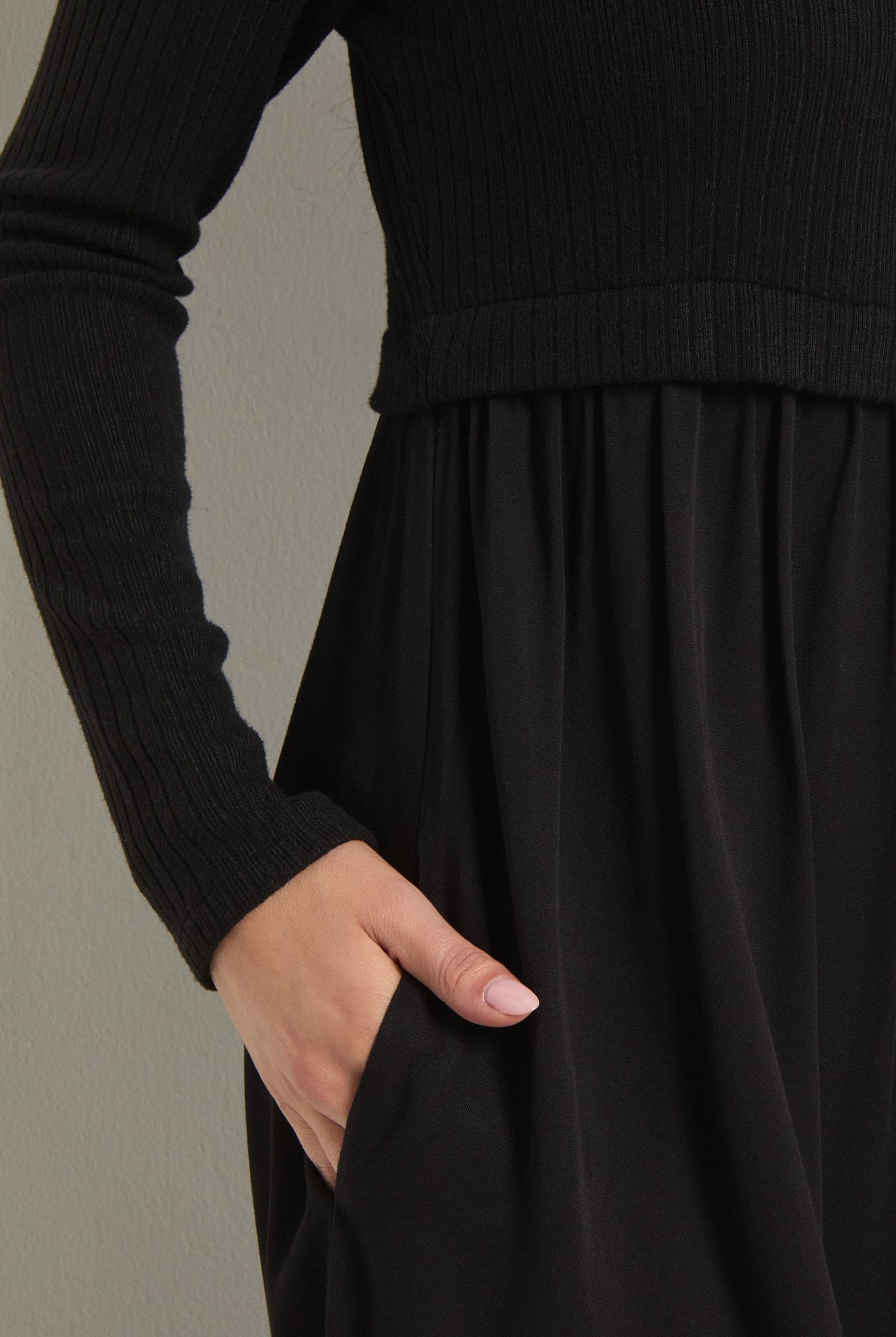 Black $|& SEAS Olivia Mixed Media Dress - SOF Full Front