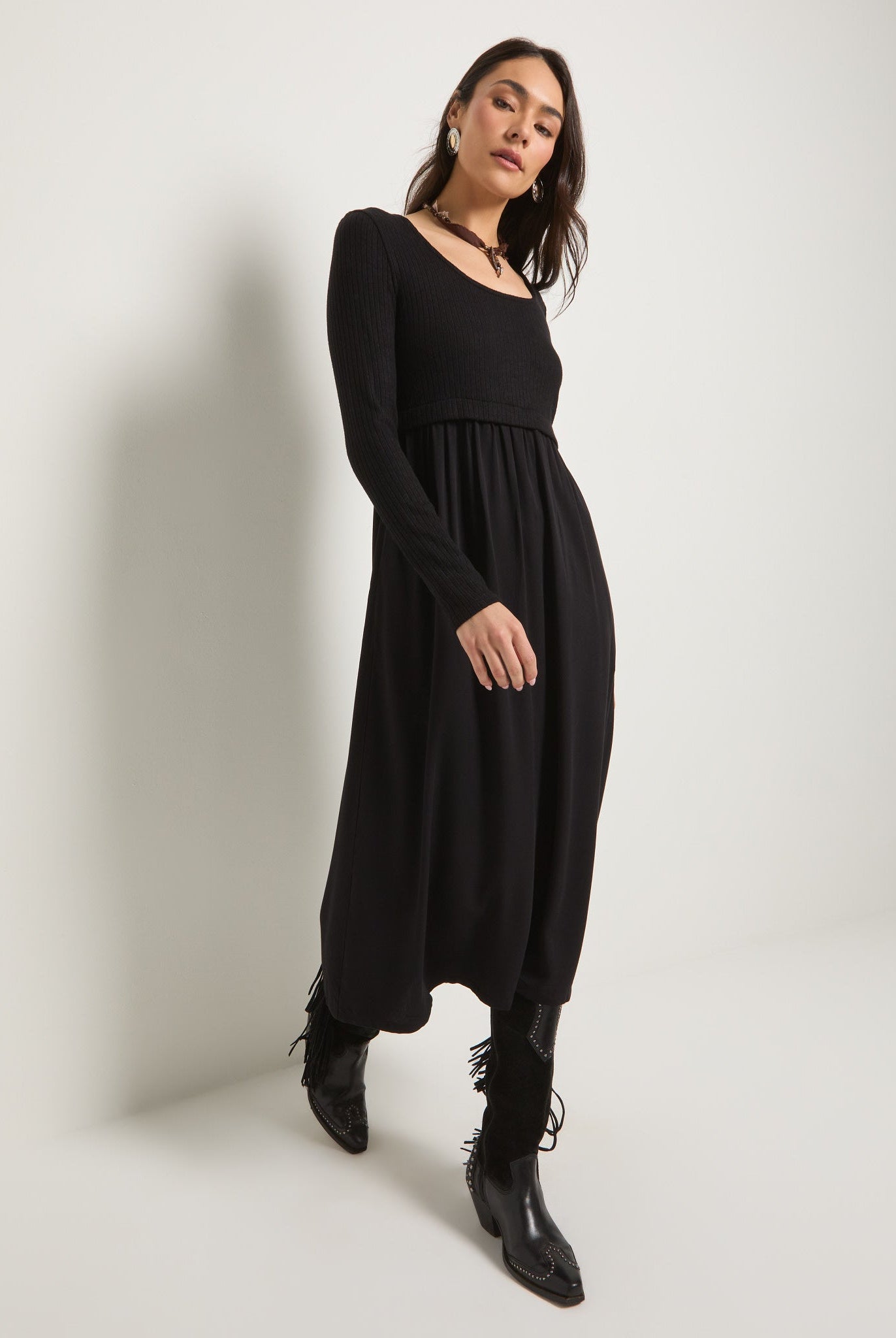 Black $|& SEAS Olivia Mixed Media Dress - UGC On Fig