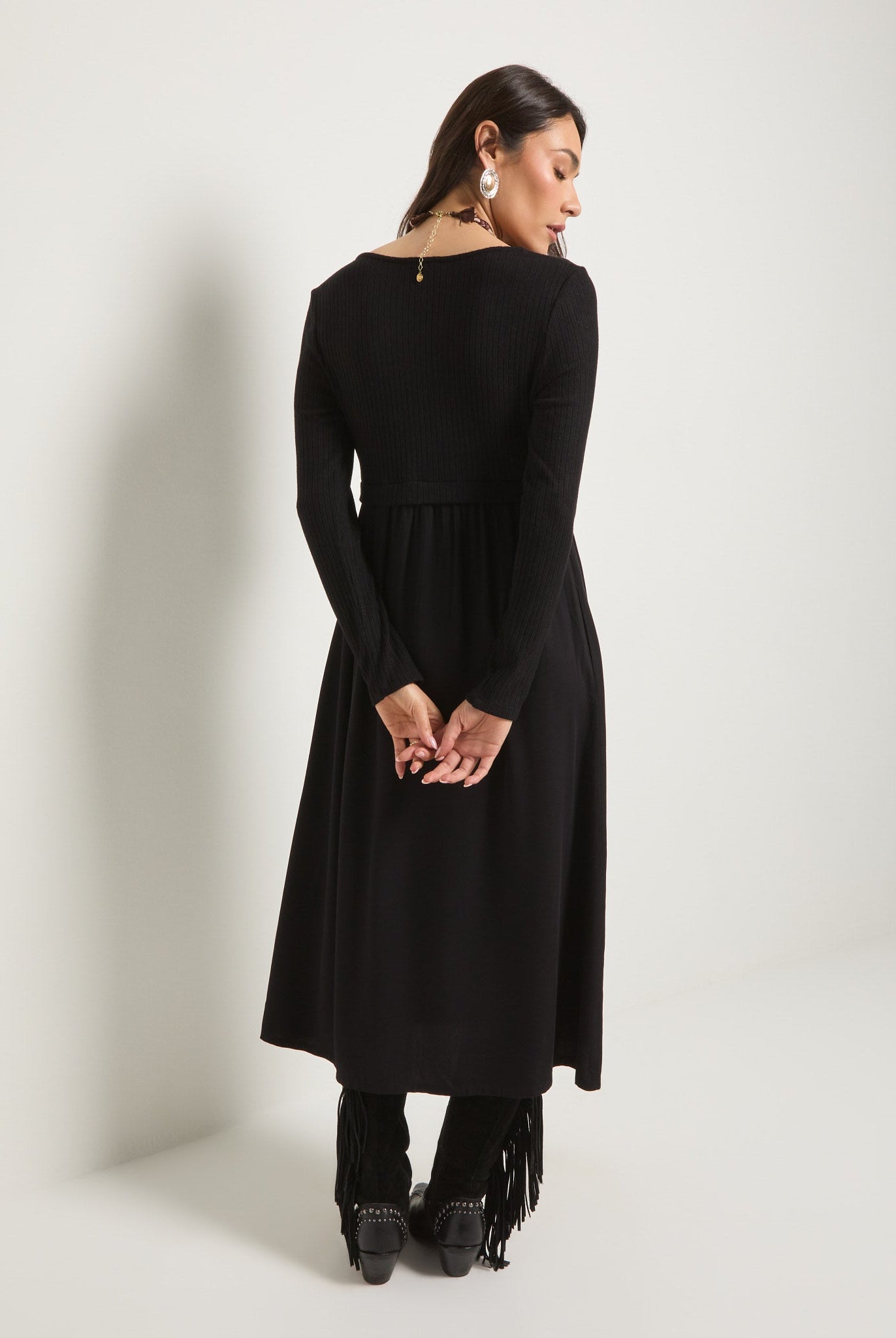 Black $|& SEAS Olivia Mixed Media Dress - SOF Back