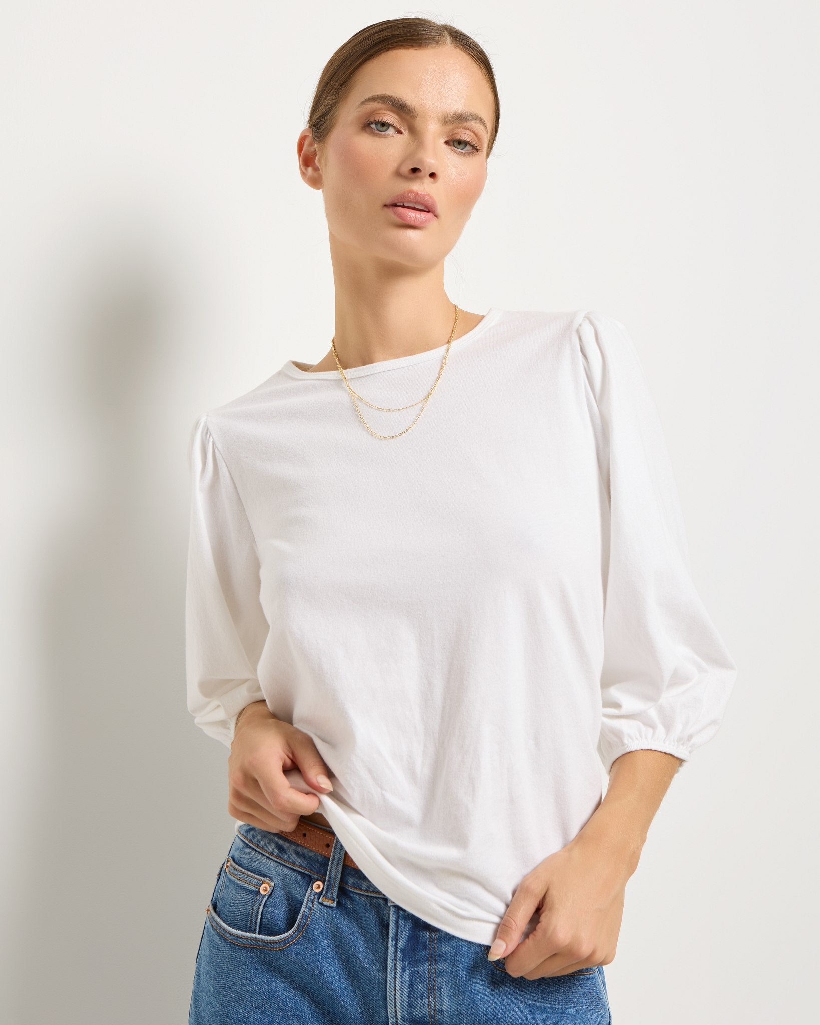 White $|& SEAS Orchid Peasant Sleeve Top - VOF Front