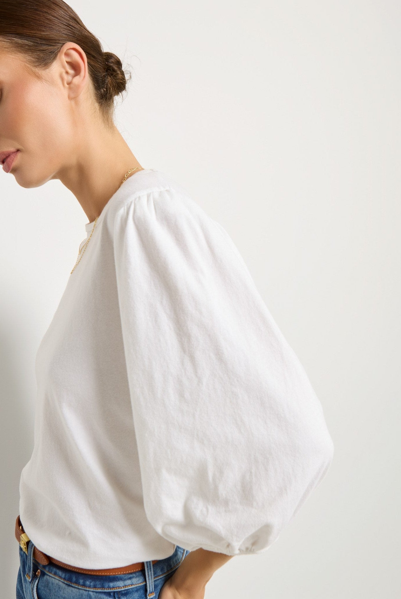 White $|& SEAS Orchid Peasant Sleeve Top - SOF Full Front