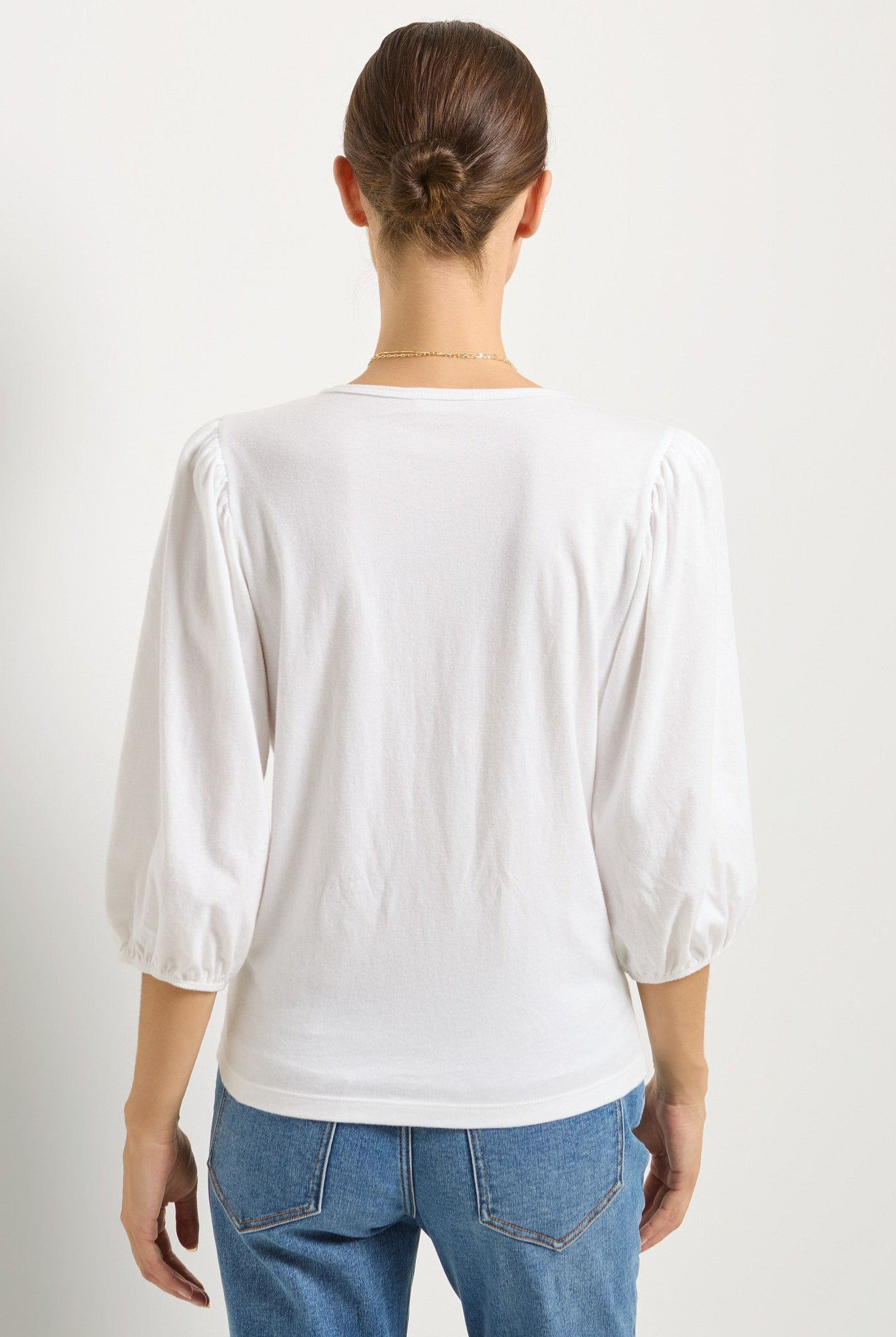White $|& SEAS Orchid Peasant Sleeve Top - SOF Back
