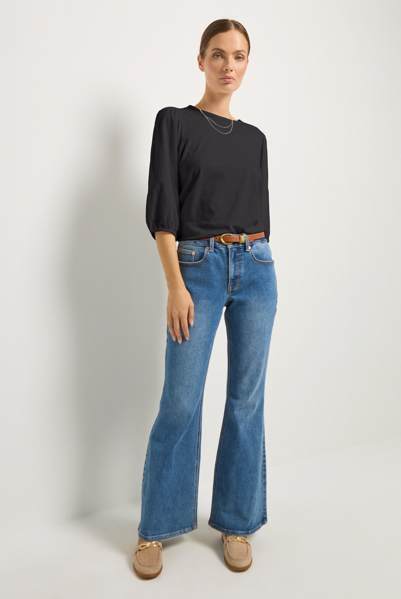 Faded Black $|& SEAS Orchid Peasant Sleeve Top - UGC On Fig