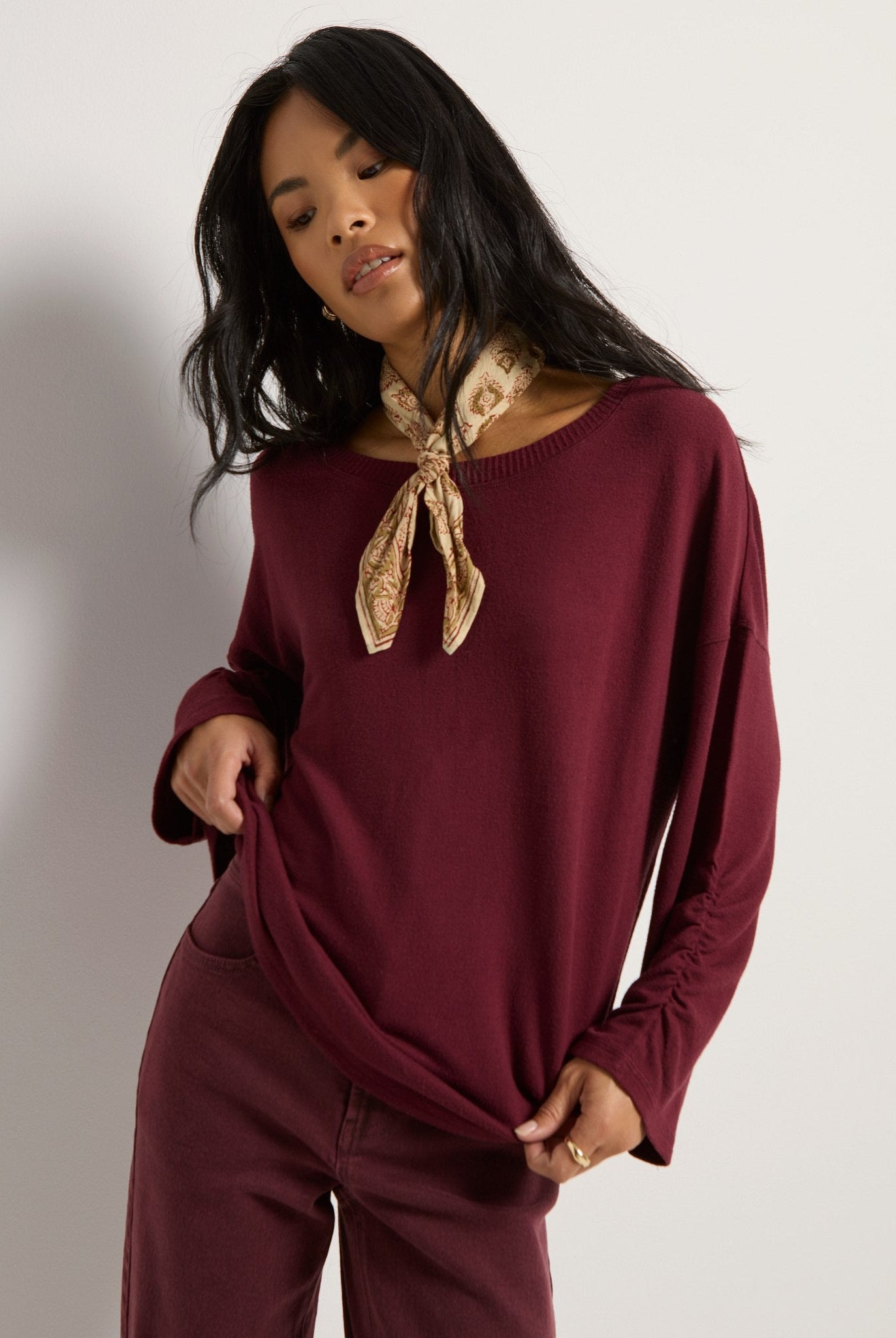Black Cherry $|& SEAS Sonder Cinch Sleeve Pullover - SOF Full Front