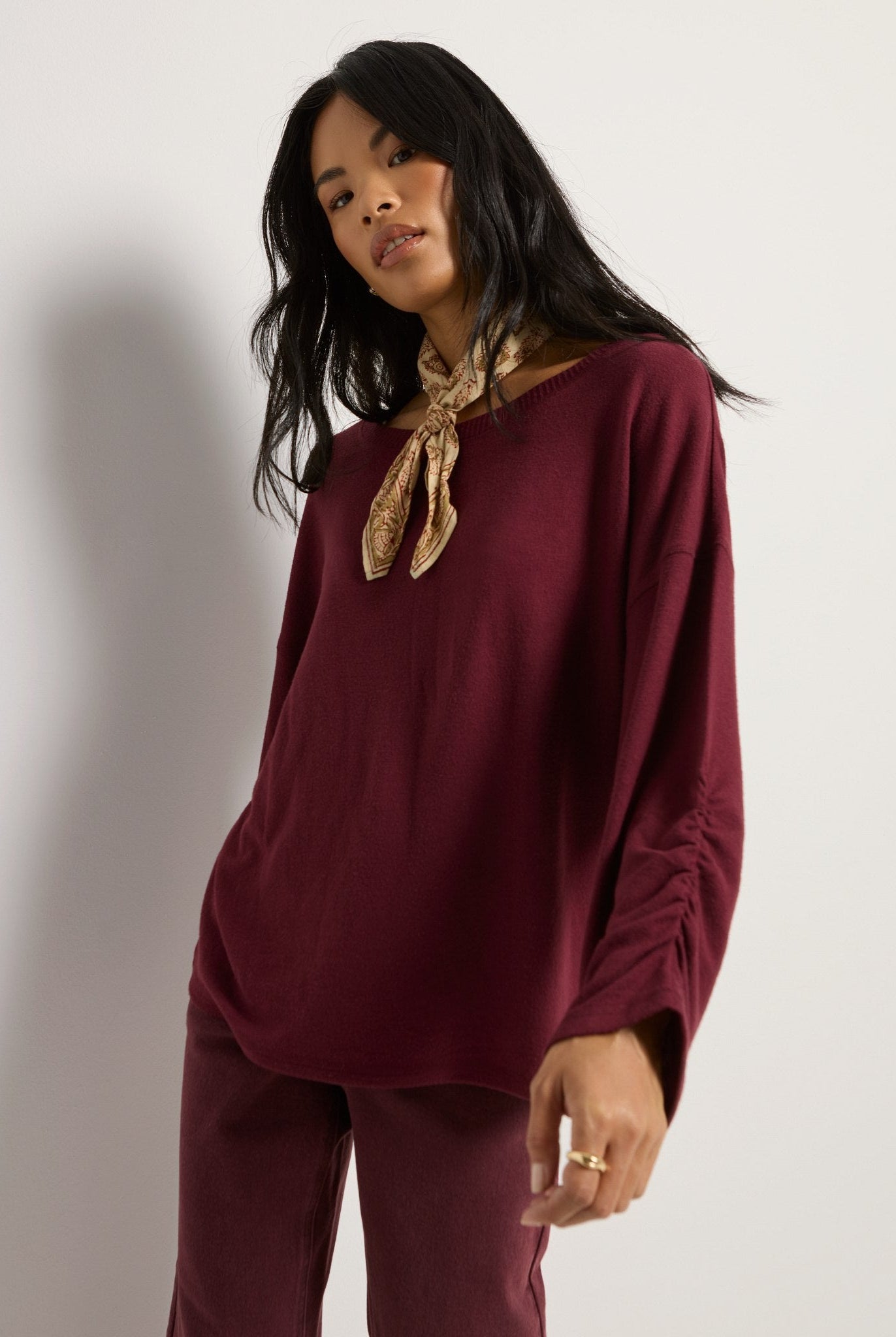 Black Cherry $|& SEAS Sonder Cinch Sleeve Pullover - SOF Front