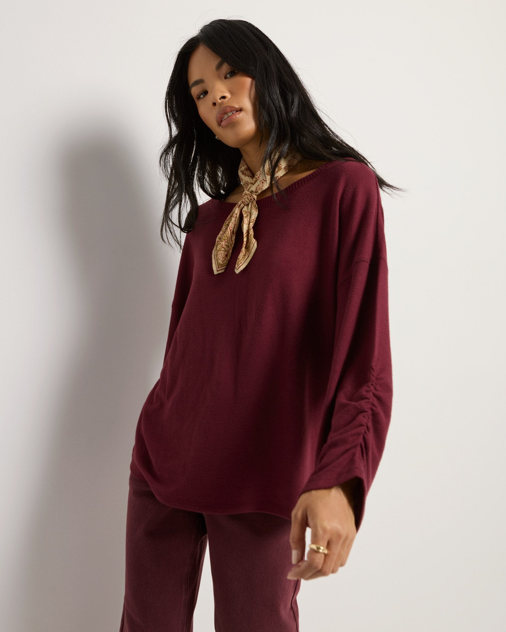 Black Cherry $|& SEAS Sonder Cinch Sleeve Pullover - SOF Front