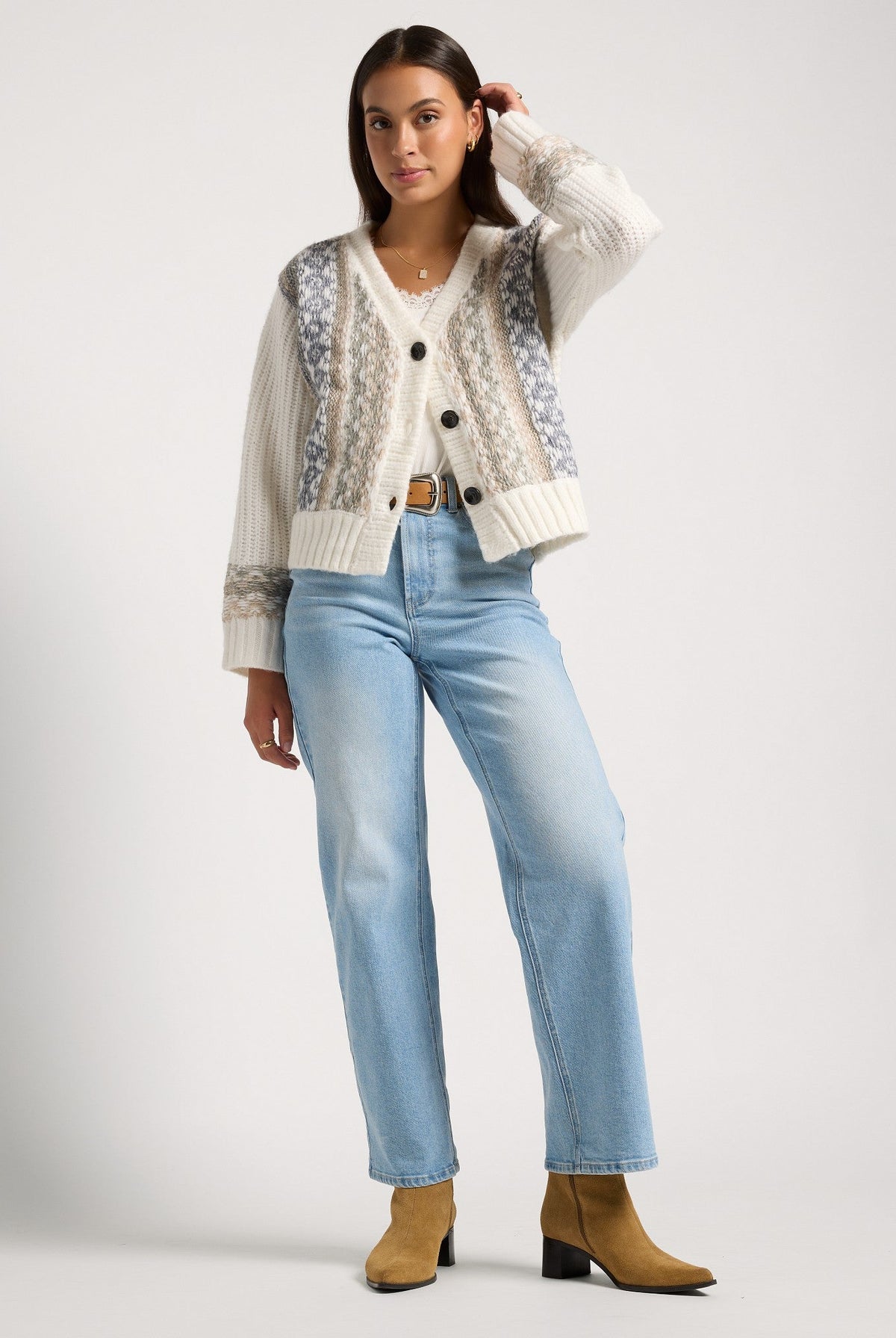 Cream $|& SEAS River Rock Jacquard Cardigan - UGC On Fig
