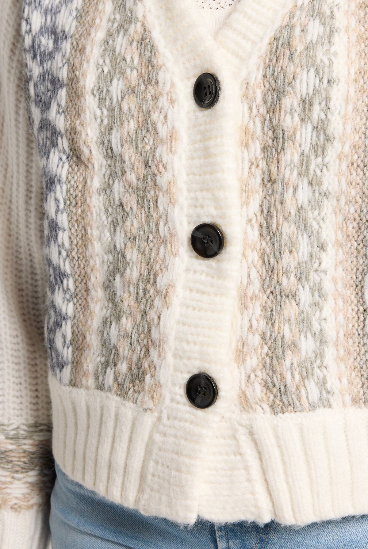 Cream $|& SEAS River Rock Jacquard Cardigan - SOF Full Front